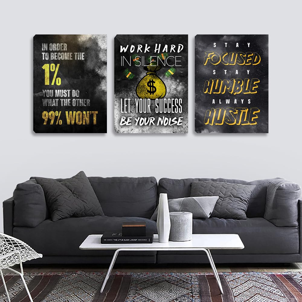 Motivational Canvas Wall Art - Inspirational Entrepreneur Hustle Poster Prints for Office & Home Decor - Work Hard Quotes Framed Artwork (60''W x 28''H) - Perfect for Office, Workplace, Living Room & Home Office Inspiration