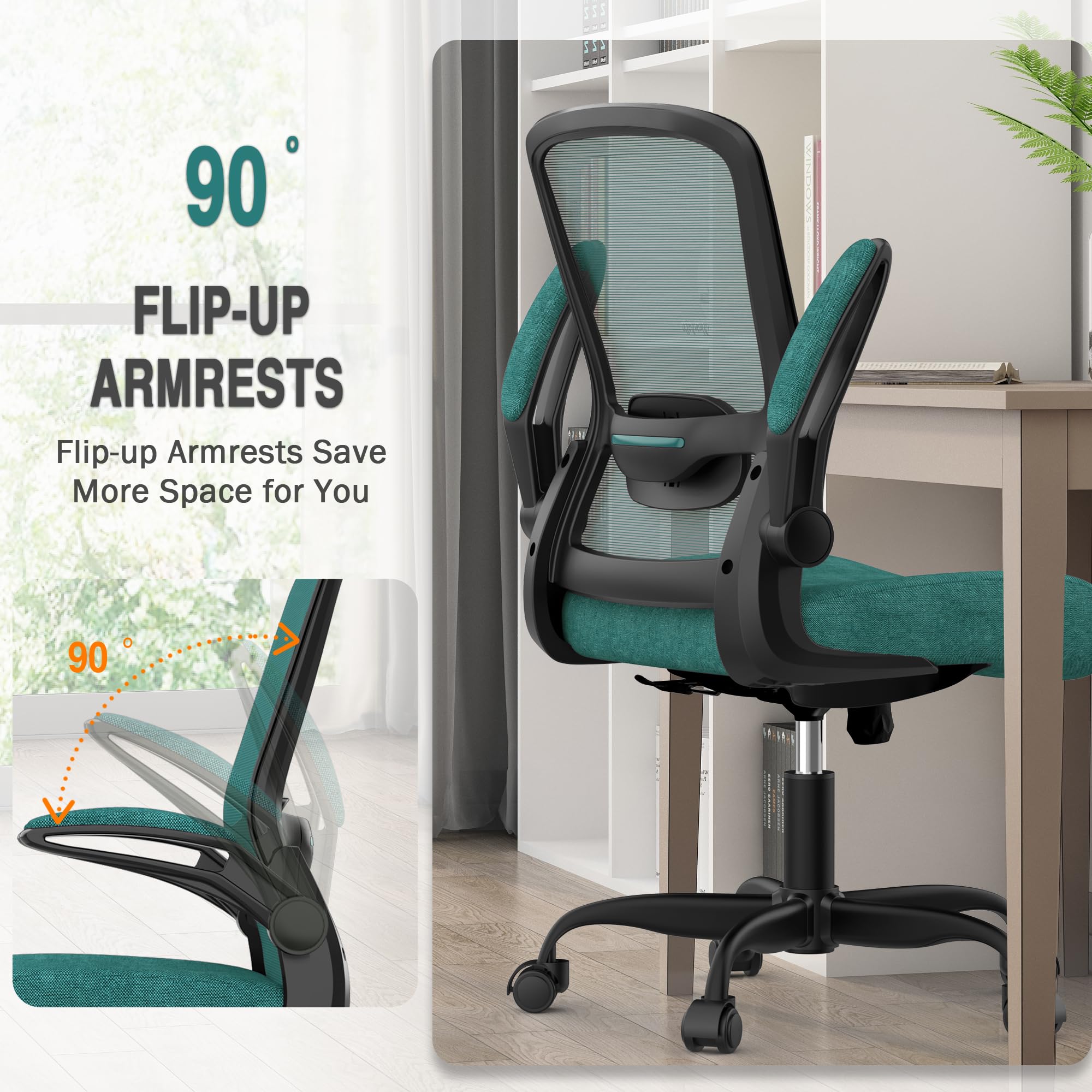 Ergonomic Office Chair with Adjustable Lumbar Support - High Back Mesh Computer Desk Chair with Flip-Up Armrests - BIFMA Certified Task Chair for Home Office & Workspace - Perfect for Long Hours of Comfortable Sitting