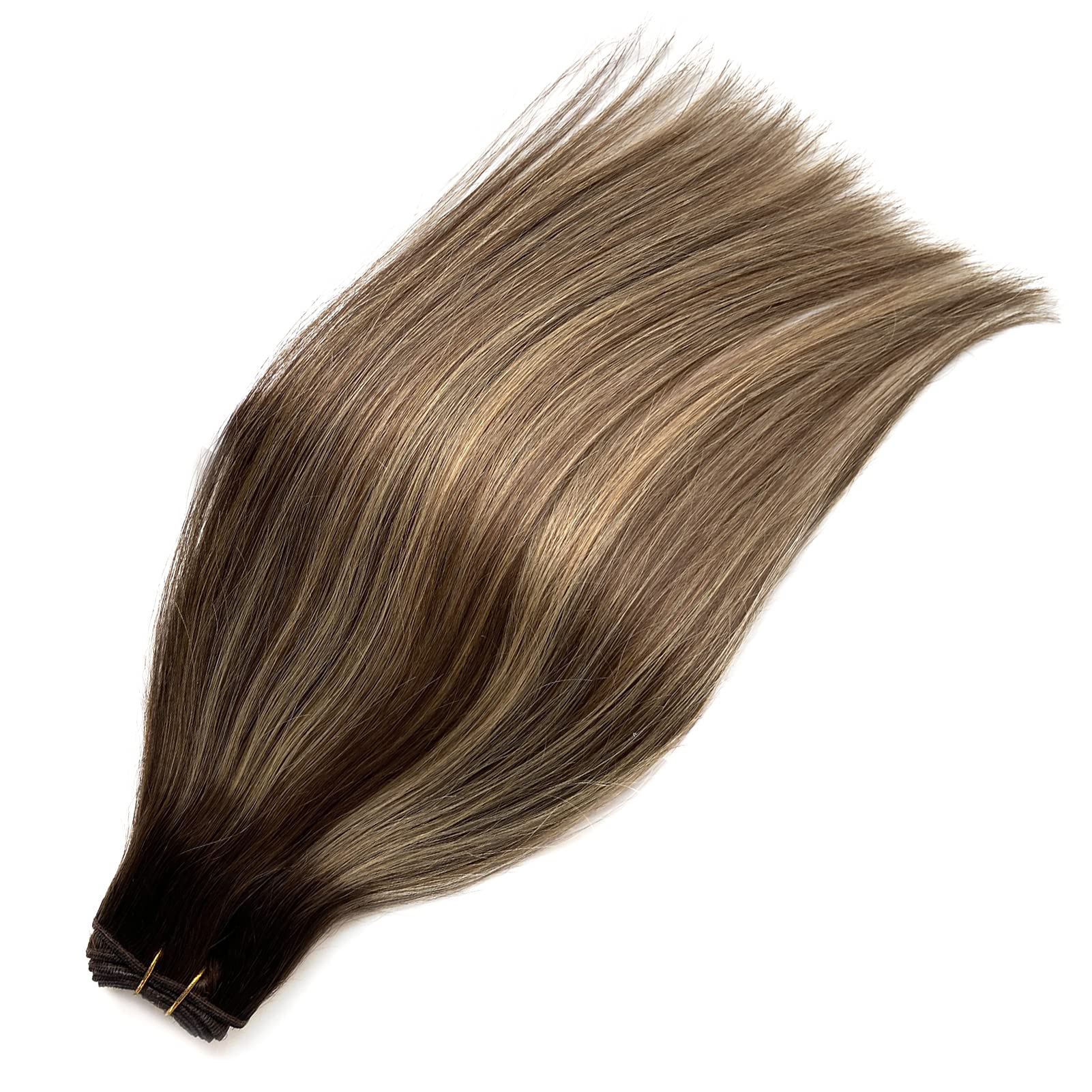 14Inch 80G Ombre Brown & Caramel Blonde Balayage Sew-In Weft Hair Extensions - 100% Real Human Hair Bundles for Natural Volume & Styling - Perfect for Daily Wear, Special Occasions & Salon Styling