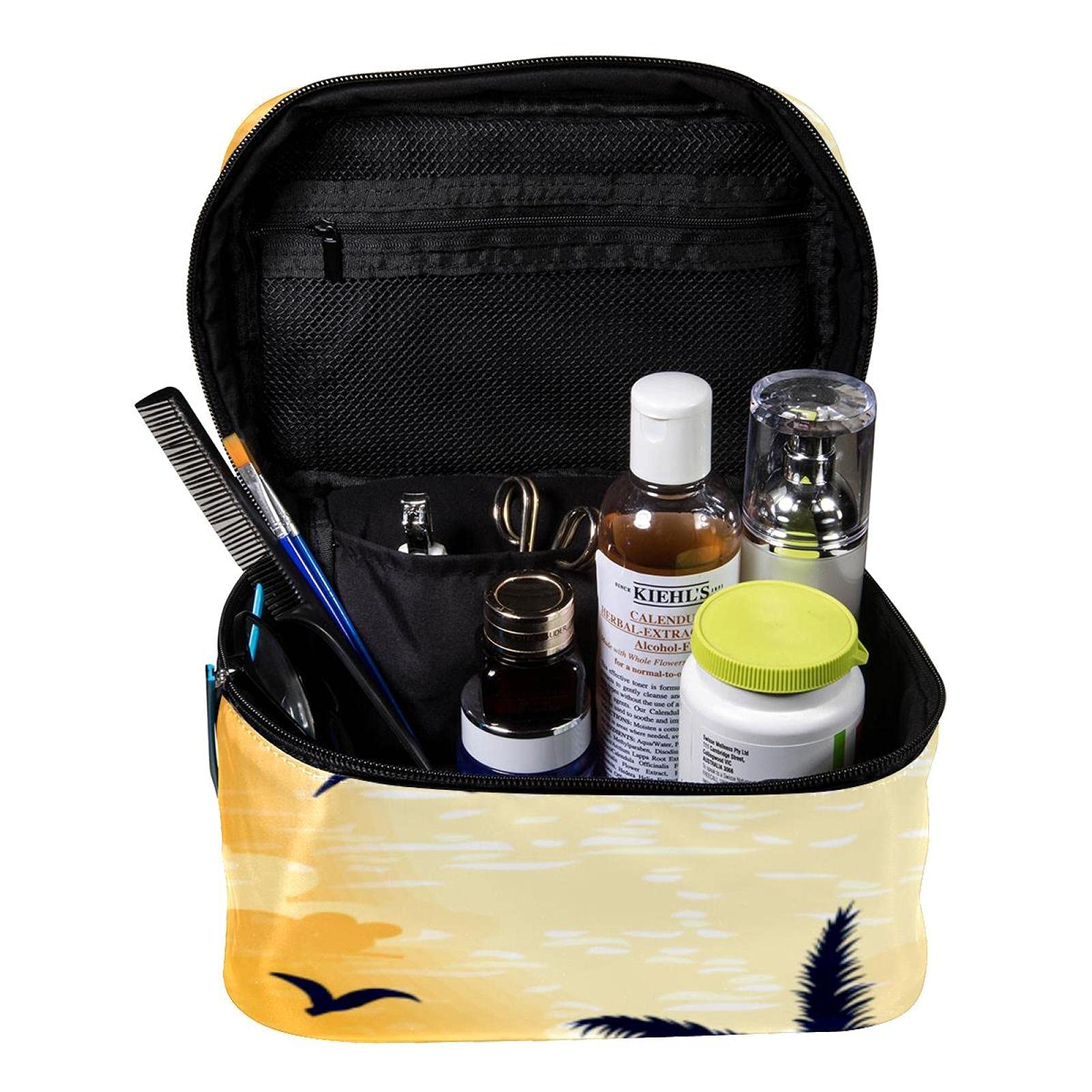 **Premium Sunset Beach Surfboard Print Large Cosmetic Bag - Waterproof Travel Makeup Case Organizer with Zipper for Women & Girls - Perfect for Beach Trips, Gym, and Vacation Essentials**