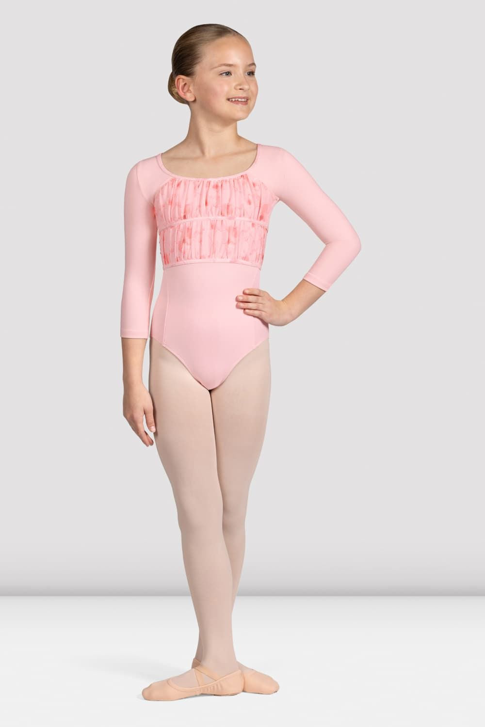 Sophie Floral 3/4 Sleeve Leotard for Girls - Ballet Dancewear, Gymnastics & Performance Costume for Recitals & Competitions