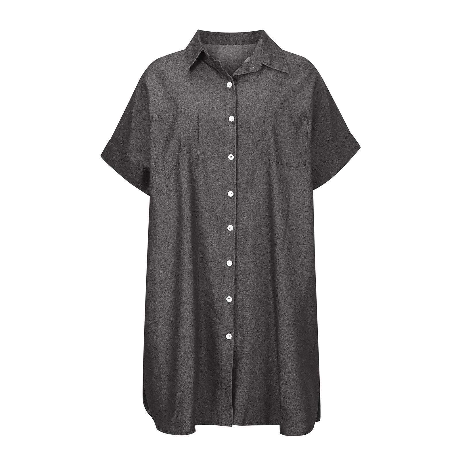 Women's Distressed Denim Shirt Dress - Casual Button Down Mini Dress for Summer Outings