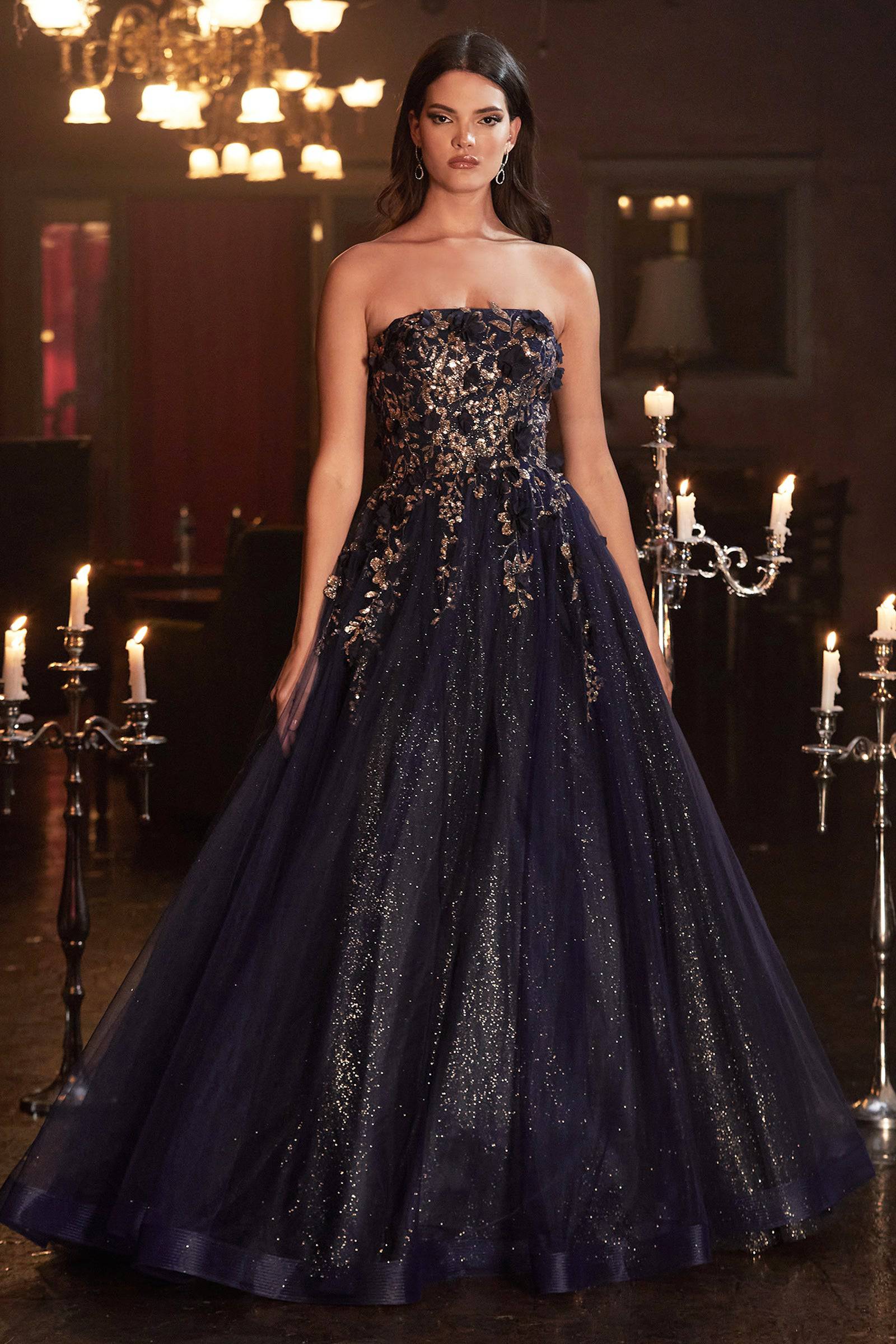 Cinderella Divine CD955 Floral Off Shoulder Shimmering Tulle Ball Gown - Elegant Prom Dress for Women, Sparkling Evening Gown for Weddings, Parties & Special Occasions