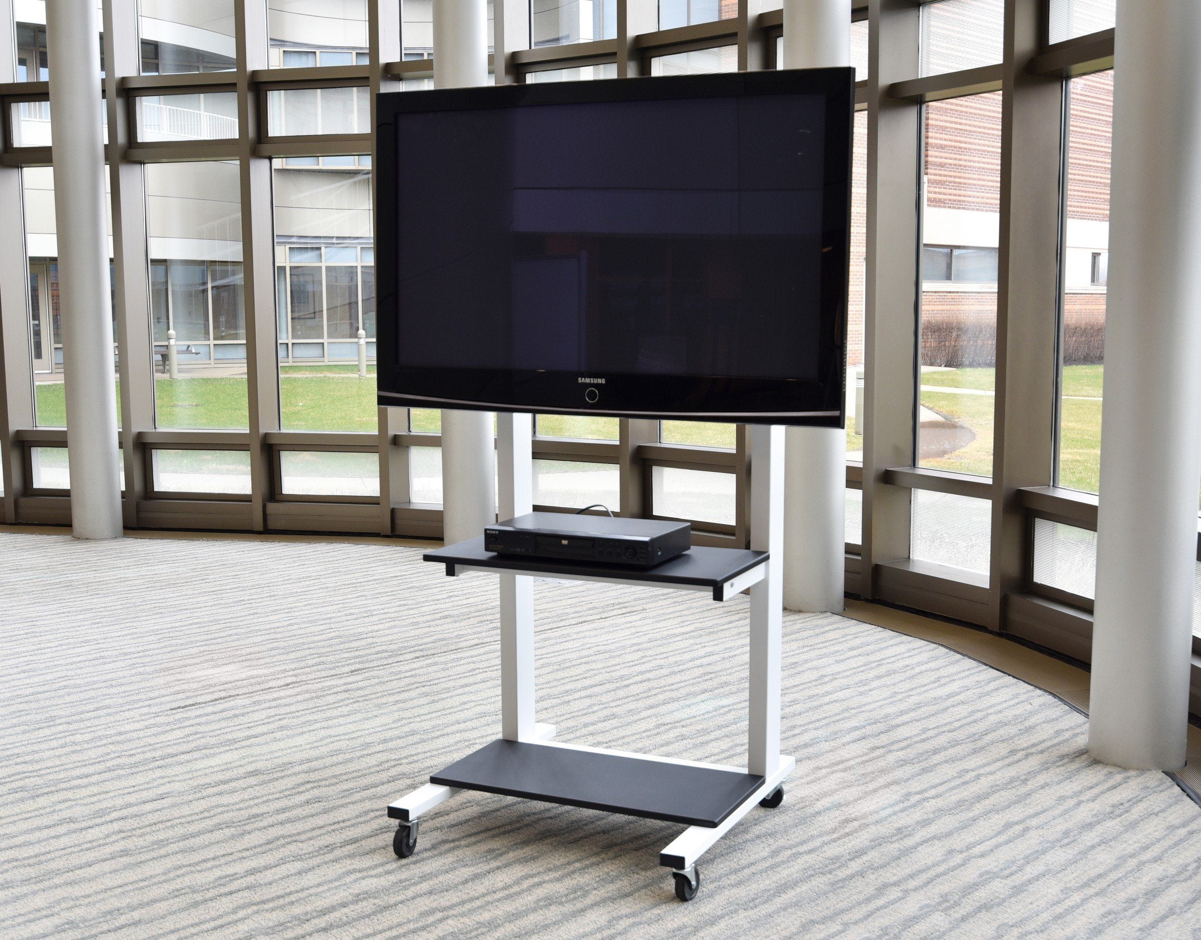 Adjustable Flat Panel TV Stand with Wheels - Luxor CLCD Crank Mobile TV Cart for 32-70 Inch Screens - Perfect for Home, Office, Classroom, and Hospital Use