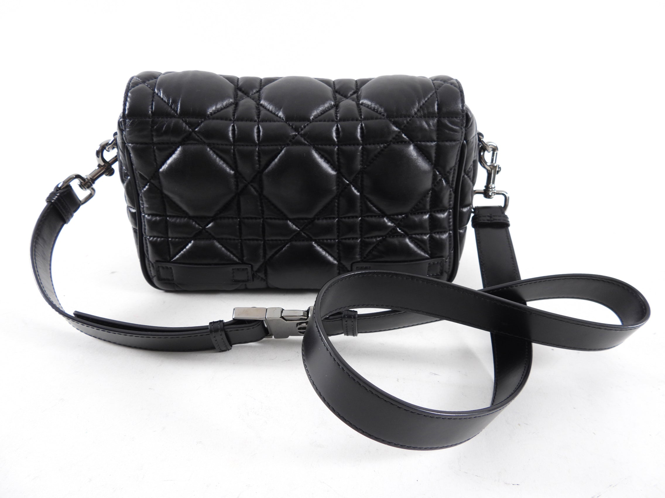 Christian Dior Black Leather Cannage Diorcamp Messenger Crossbody Bag for Women - Luxury Designer Shoulder Bag for Work, Travel & Everyday Use