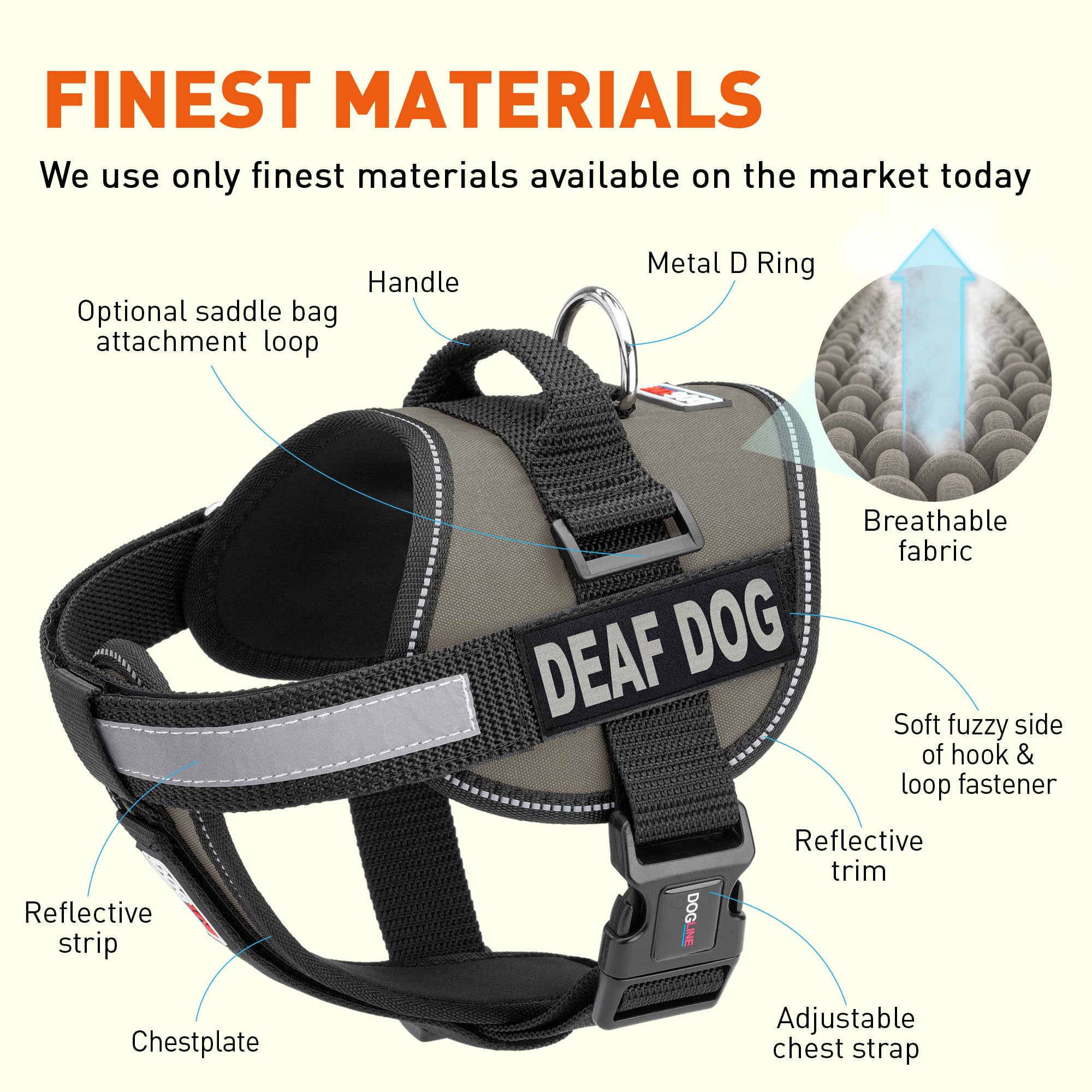 Dogline Unimax No-Pull Dog Harness Vest with Reflective Deaf Dog Patches - Adjustable Breathable Neoprene for Training, Service & Medical Dogs (15-19