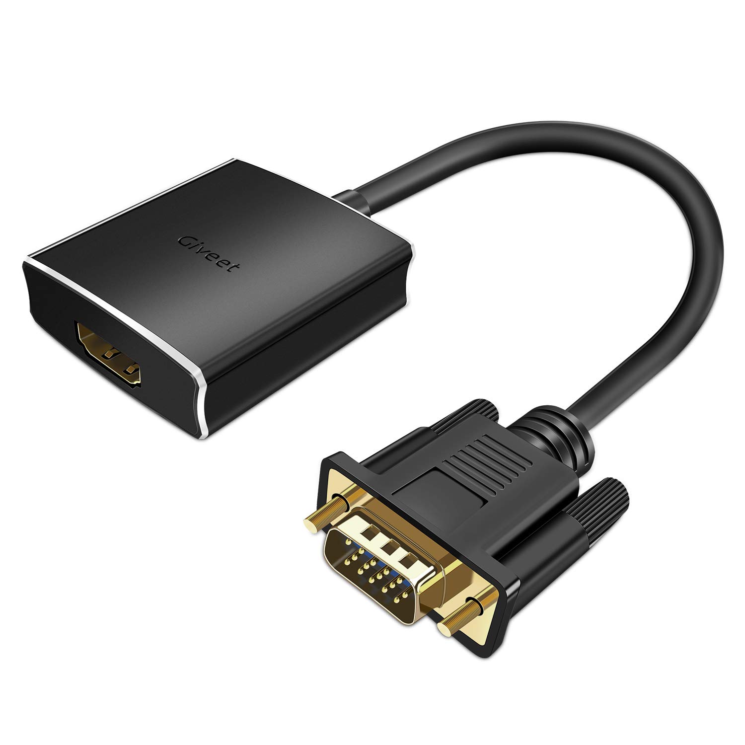 Giveet VGA to HDMI Adapter with Audio - 1080P Male VGA to Female HDMI Converter for PC/Laptop to Monitor/TV/Projector | Ideal for Home Office, Gaming & Presentations
