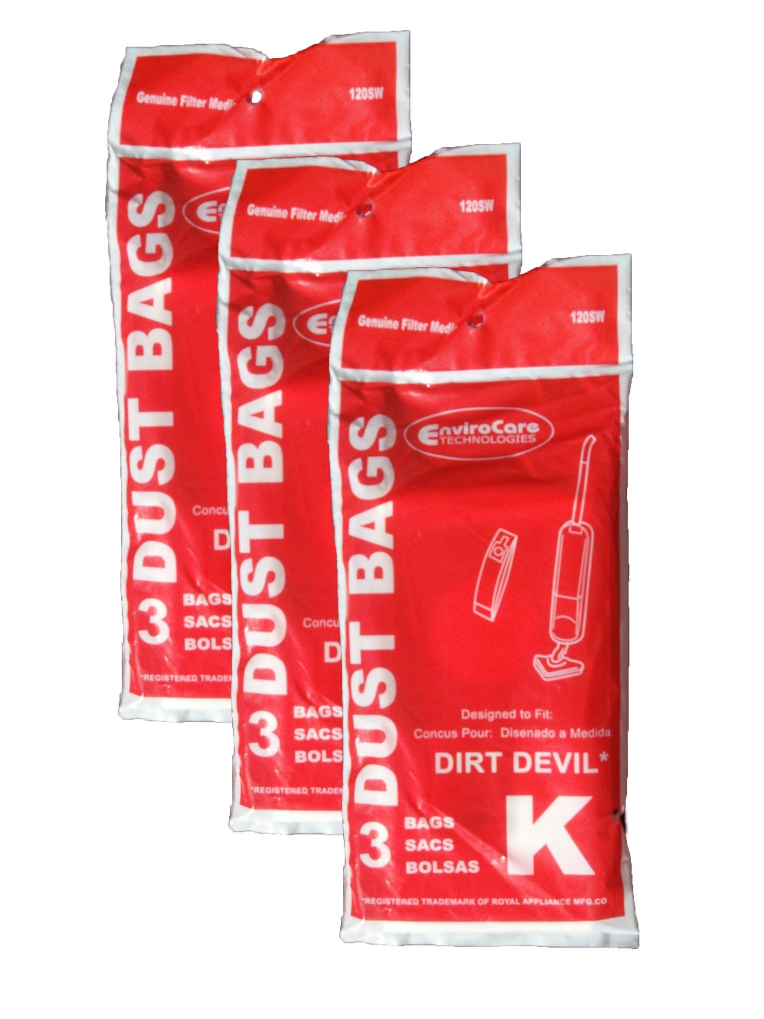 EnviroCare Replacement Vacuum Cleaner Dust Bags - 9 Pack Compatible with Royal Dirt Devil Stick Vac Type K | HEPA Filter Bags for Allergy & Pet Hair | Ideal for Home Cleaning & Maintenance
