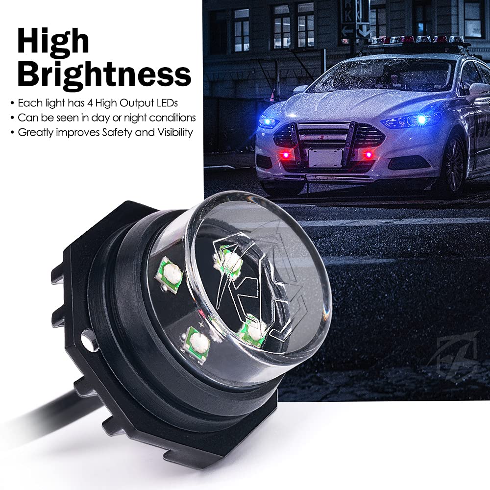 Xprite Red Blue LED Hideaway Strobe Police Lights Kit - 20 Flashing Patterns with Control Panel for Emergency Vehicles, Volunteer Cop Cars & Trucks (8PCS) - Perfect for Headlights, Taillights & Hazard Warning Mounting in Low Visibility & Emergency Situations