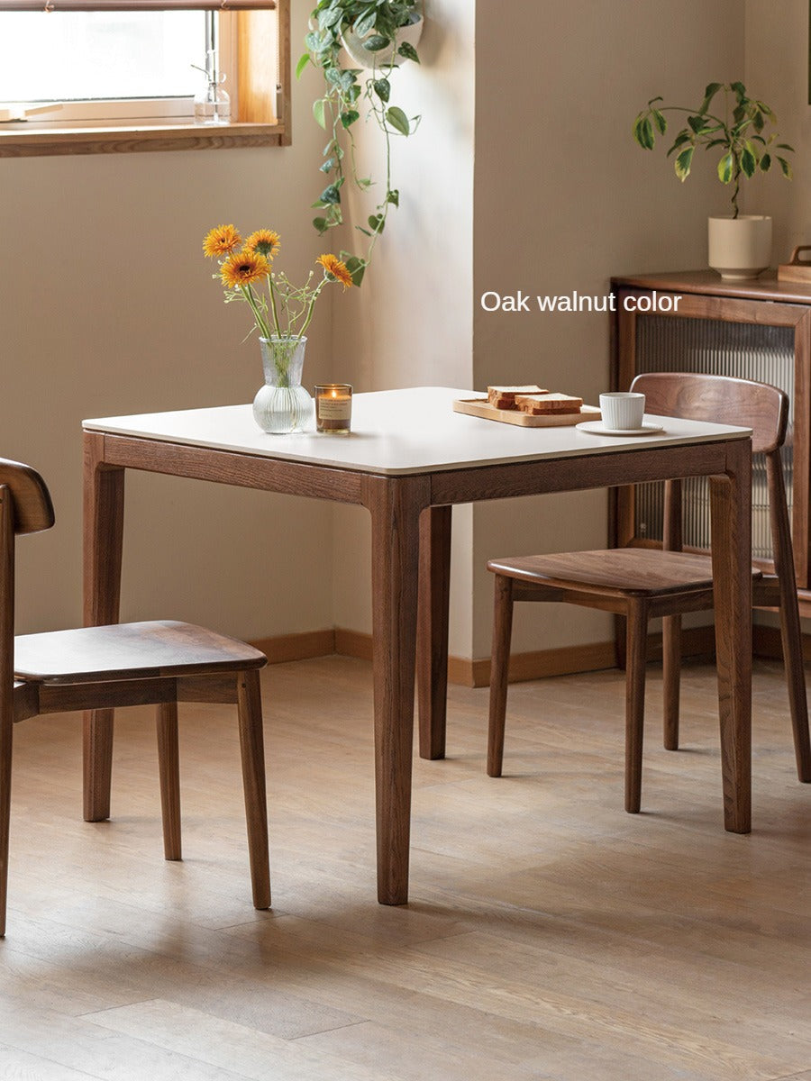 Solid Oak Wood Square Slate Dining Table - Rustic Farmhouse Style for Kitchen, Dining Room & Outdoor Patio