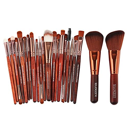 22Pcs Professional Makeup Brush Set - Powder, Blush, Eyeshadow, Liner & Lip Brushes for Flawless Beauty Application (Brown Golden Handle) | Perfect for Daily Makeup, Contouring & Professional Salon Use