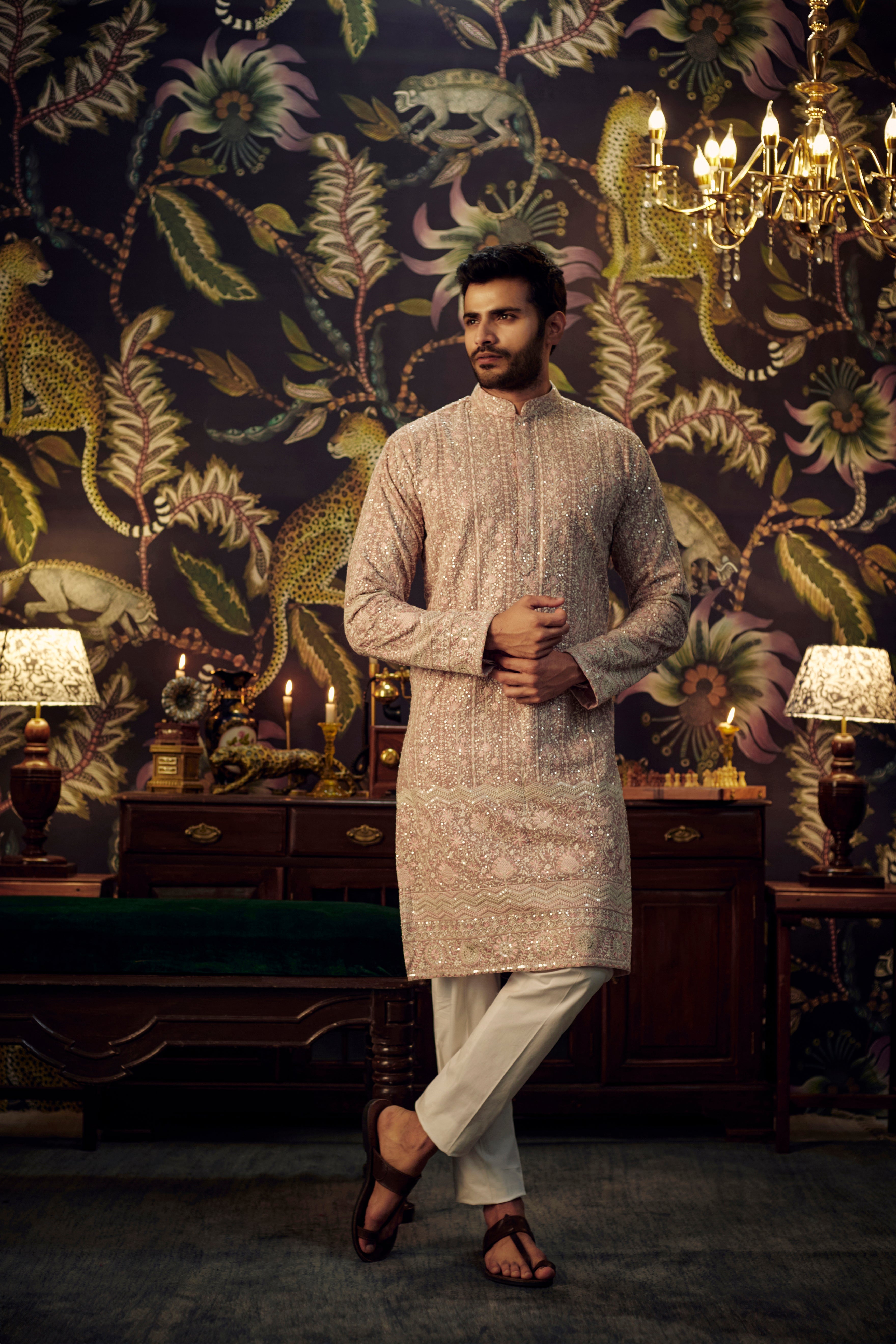Elegant Mud Pink Chikankari Kurta with Intricate Floral Embroidery - Perfect for Festivals, Weddings & Ethnic Occasions