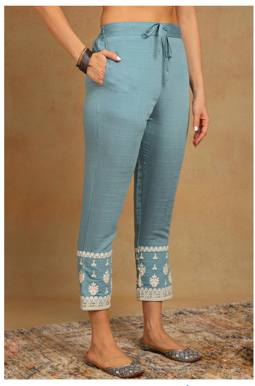 Elegant Blue Silk Blend Embroidered Kurta Set for Women | Traditional Indian Ethnic Wear | Perfect for Festivals, Weddings & Special Occasions