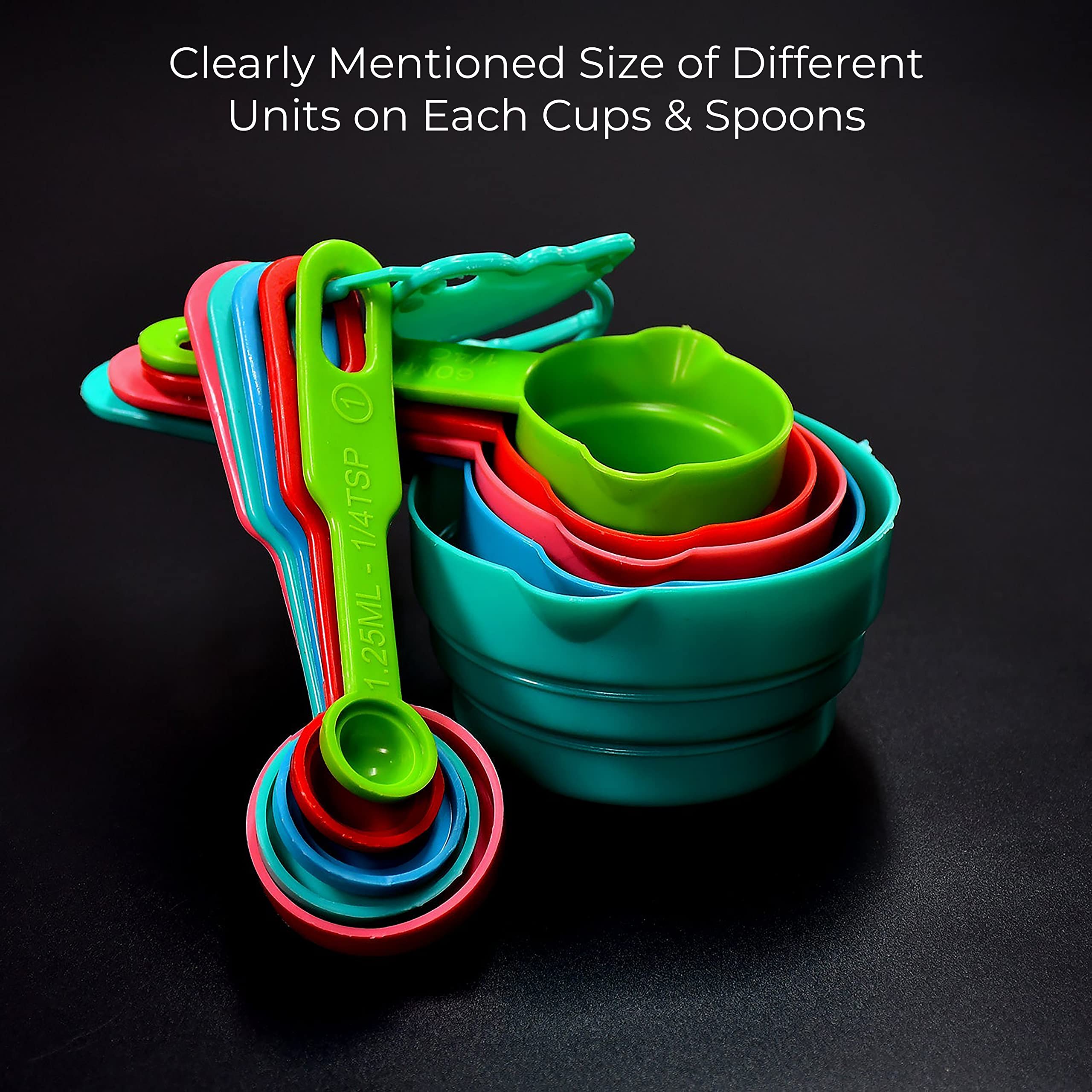 **Mapperz 10-Piece Smart Plastic Measuring Spoon & Cup Set - Baking & Cooking Tools (Teaspoon, Tablespoon, Cups) - Multicolor - Perfect for Cake Baking, Meal Prep & Kitchen Measuring**