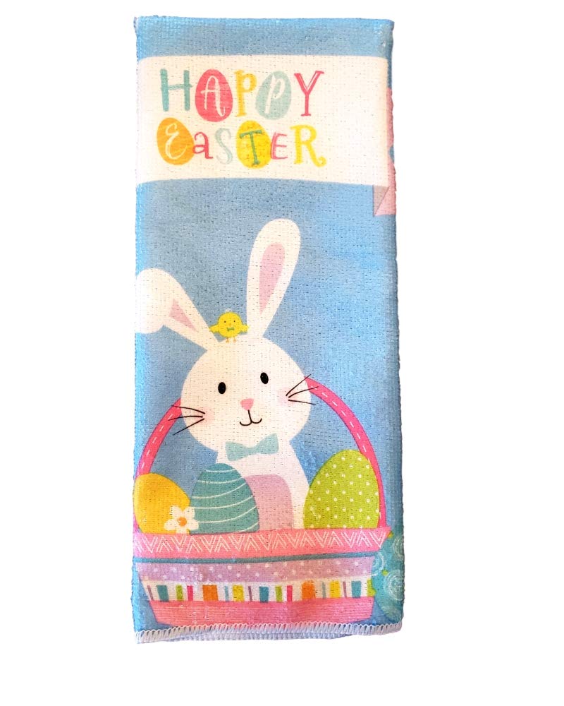 Easter Kitchen Towels Set of 2 - Bunny and Eggs Design - Absorbent Cotton Dish Towels for Holiday Decor, Spring Cleaning, and Easter Party Decorations
