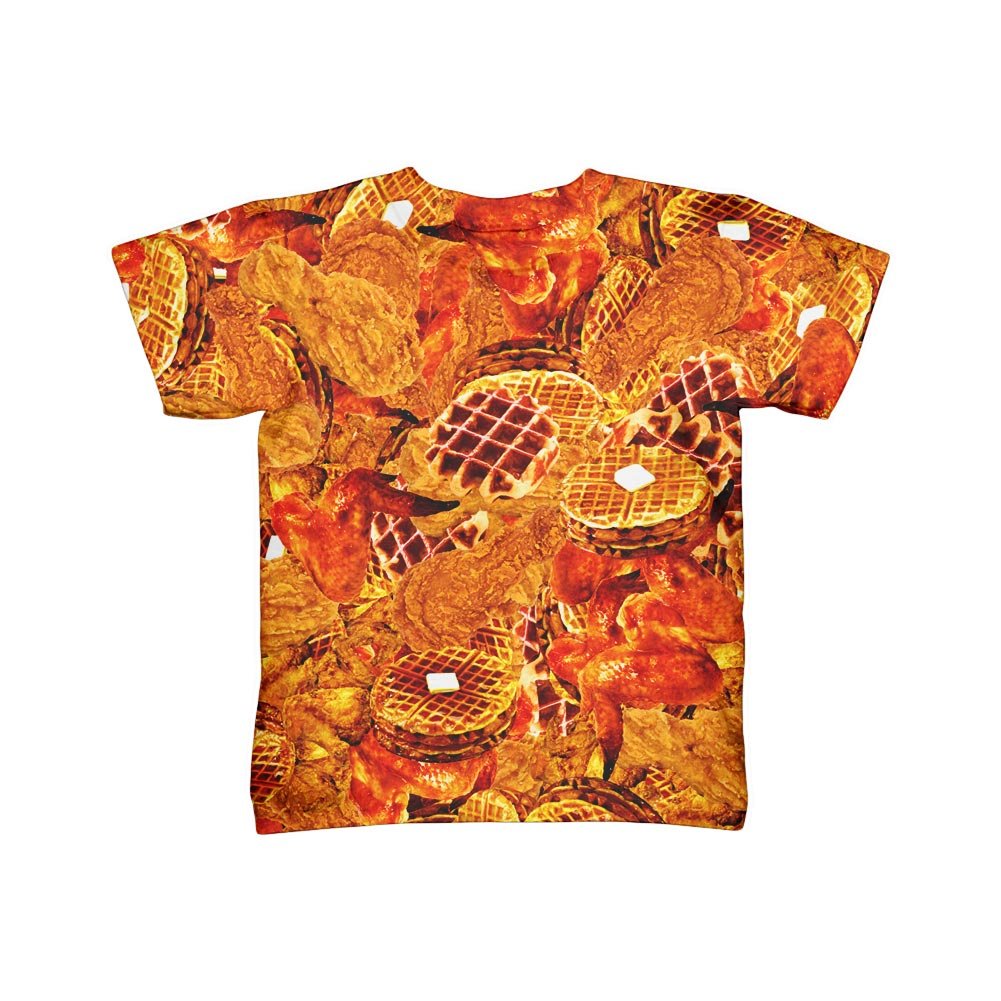 Yizzam Southern Chicken and Waffles Graphic T-Shirt for Kids - Comfortable Cotton Tee for Casual Wear, Family Outings, and Southern Food Lovers
