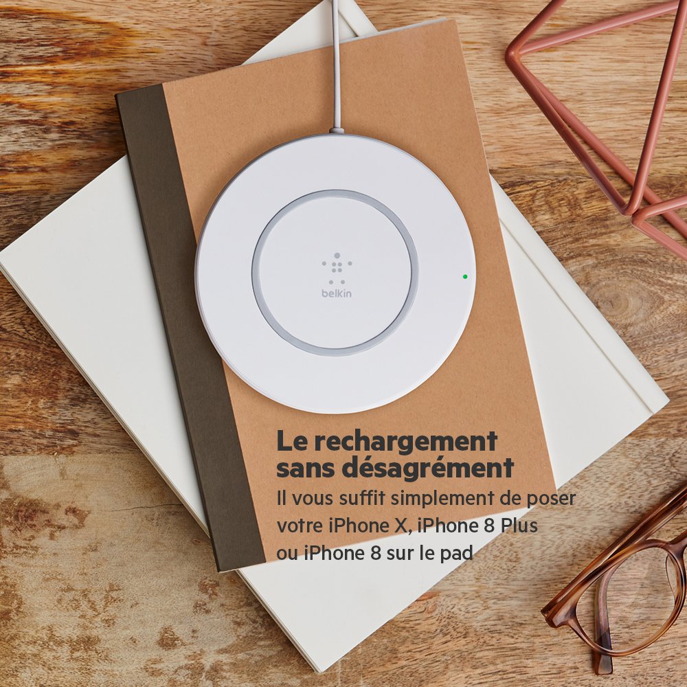 Belkin 7.5W Fast Wireless Charging Pad - Qi Certified for iPhone, Samsung Galaxy & AirPods - EU Plug (White) | Perfect for Bedside, Office & Car Charging