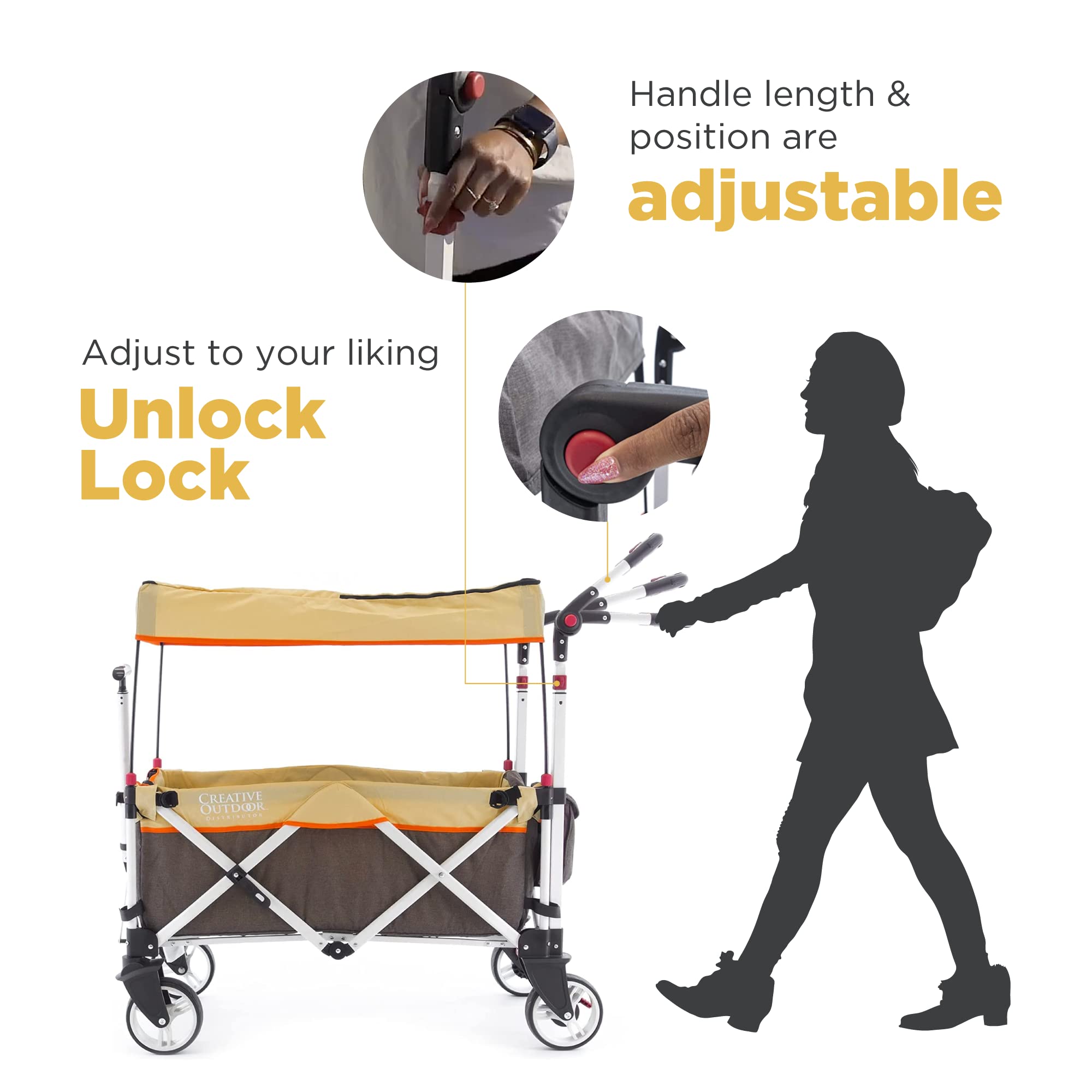 Ultra Compact Folding Stroller Wagon with Canopy - Lightweight Push Pull Design for Kids & Pets - Supports 150lbs - Perfect for Camping, Beach, Park & Sporting Events (Brown/Tan) - Ideal for Family Outings, Picnics & Outdoor Adventures