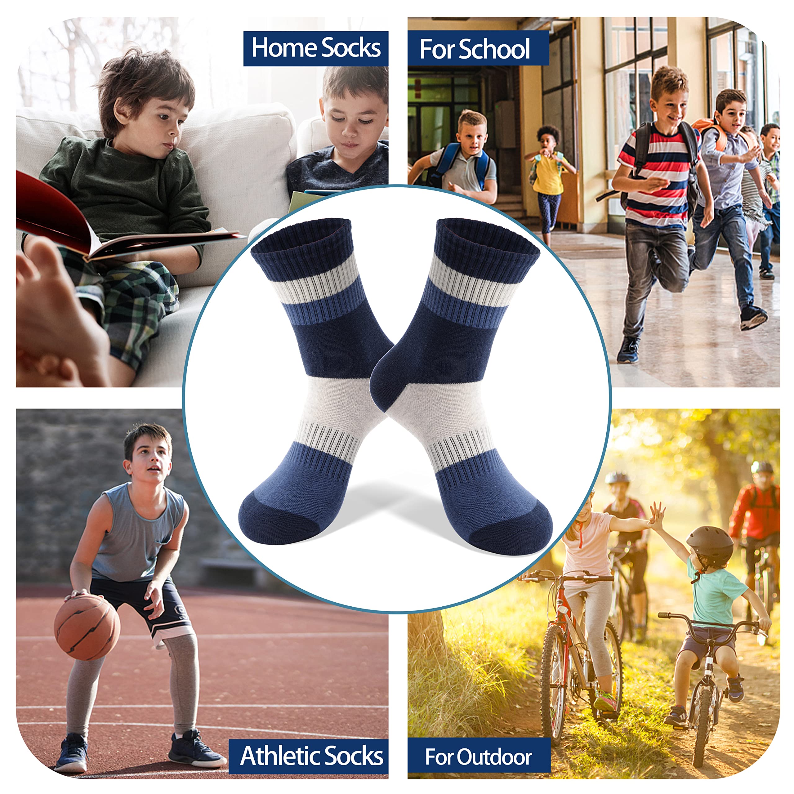 Welwoos 6 Pairs Boys Athletic Socks - Breathable Cotton Sport Crew Socks for Kids - Perfect for Running, School & Daily Wear