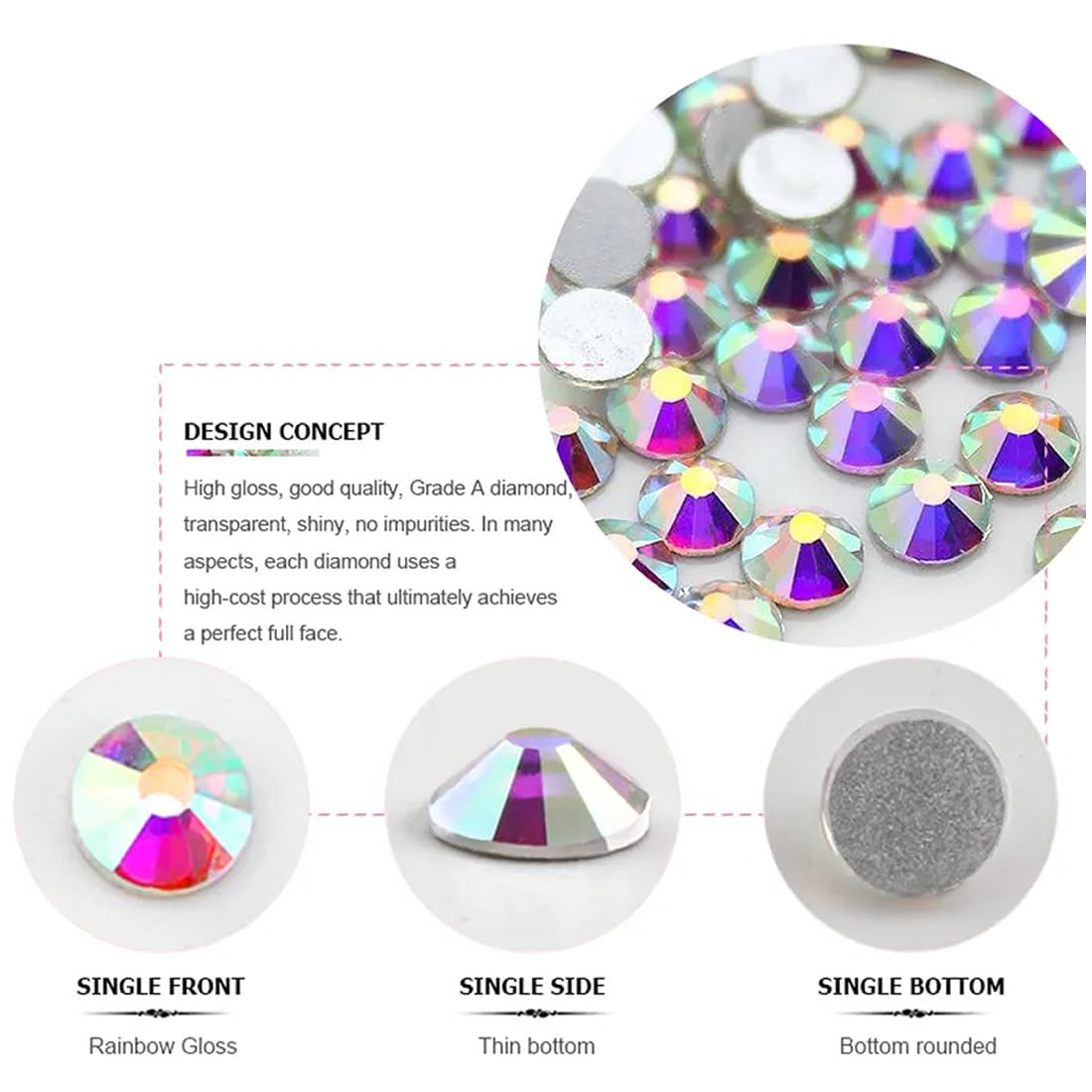 Gleevia 1440pcs Silver AB Round Diamond Glass Nail Rhinestones - Flatback Gems for Nail Art Decorations (Includes Rhinestone Pen & Tweezer) - Perfect for DIY Manicures, Wedding Nails, Salon Designs & Party Glam