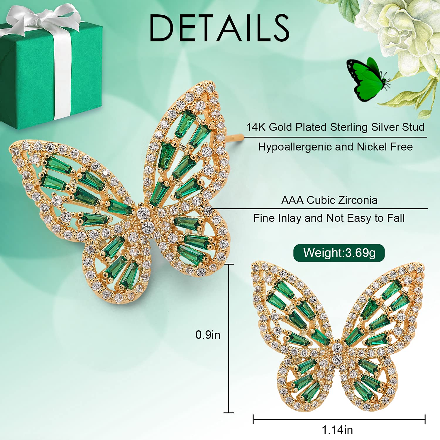Sparkling Rhinestone Butterfly Bow Earrings for Women - Gold & Silver Cubic Zirconia (CZ) Stud Drop Dangle Earrings - Hypoallergenic Sterling Silver Jewelry - Perfect for Valentine's Day, Prom, Wedding, Bridal & Mother's Day Gifts - Elegant for Date Nights, Parties & Special Occasions