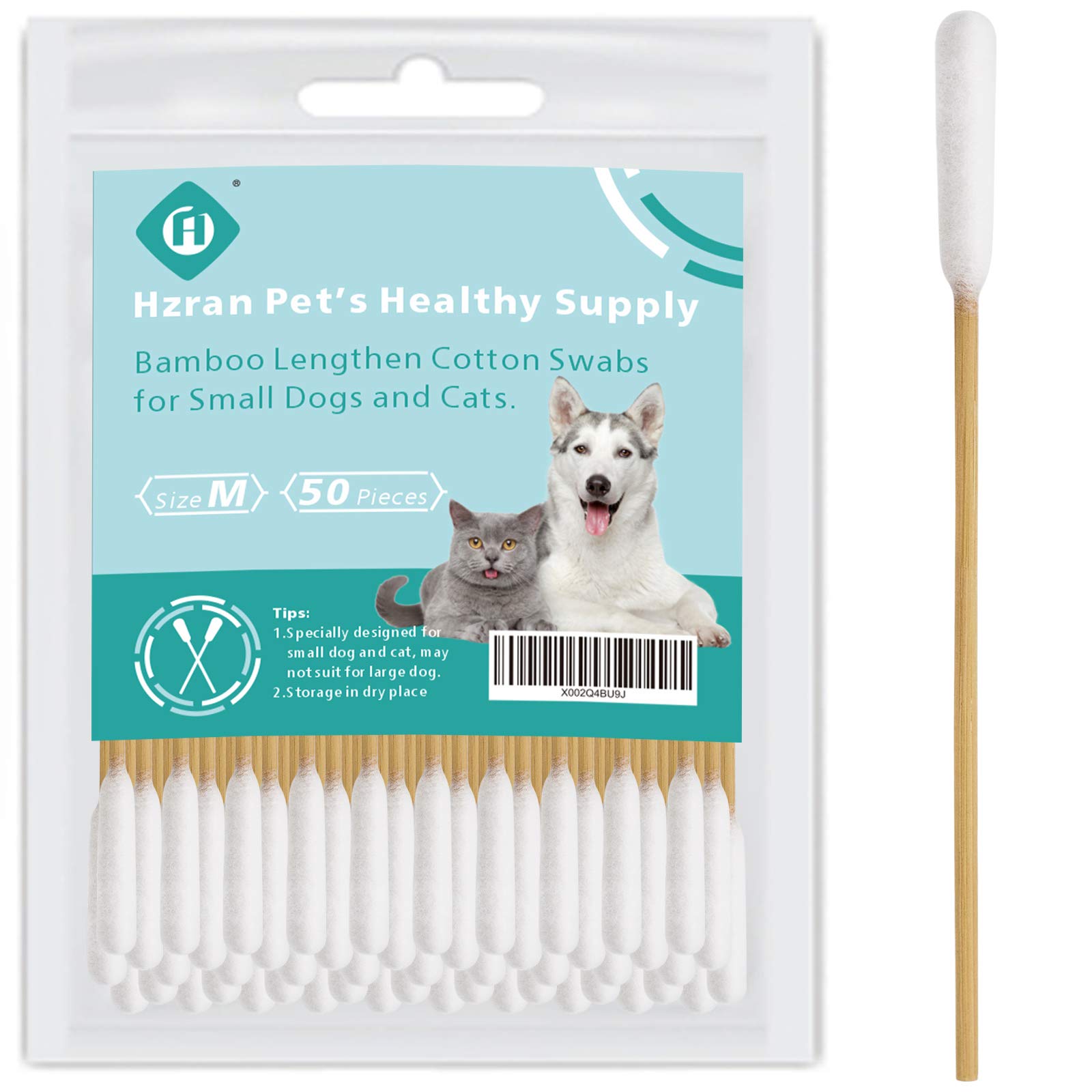 Hzran Pet Ear Cleaner for Dogs & Cats - Bamboo Cotton Swabs for Cleaning & Medicine Application - Perfect for Small Pets