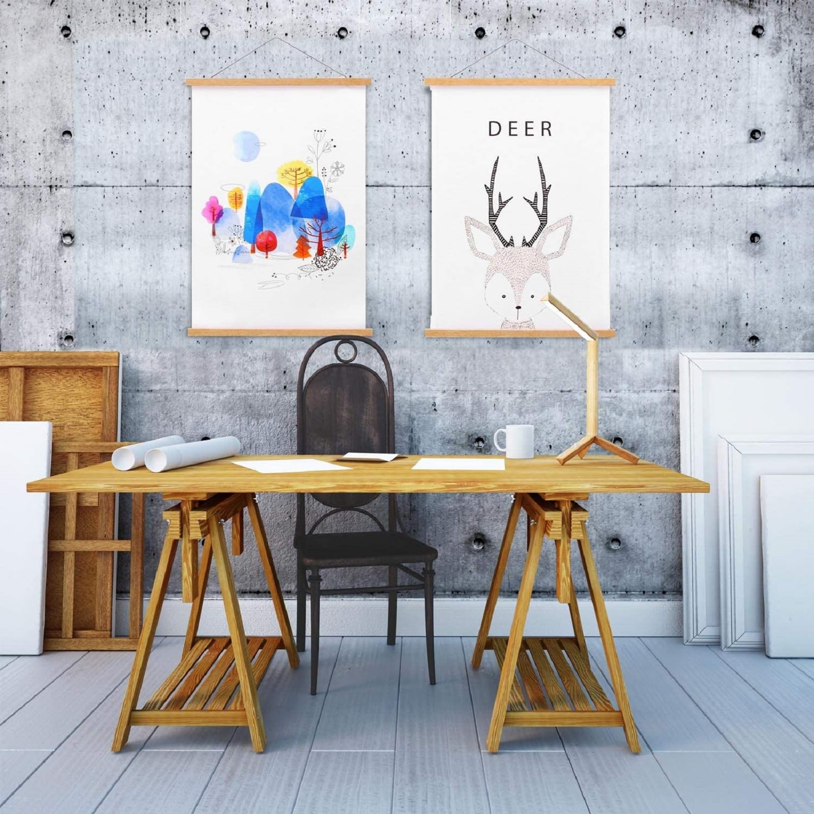 FALAMON 2 Pack Magnetic Poster Hanger Frame - 13x19 13x18 13x17 Teak Wood Poster Holder for Photos, Prints, Maps & Canvas Art - Perfect for Home, Office & Gallery Decor