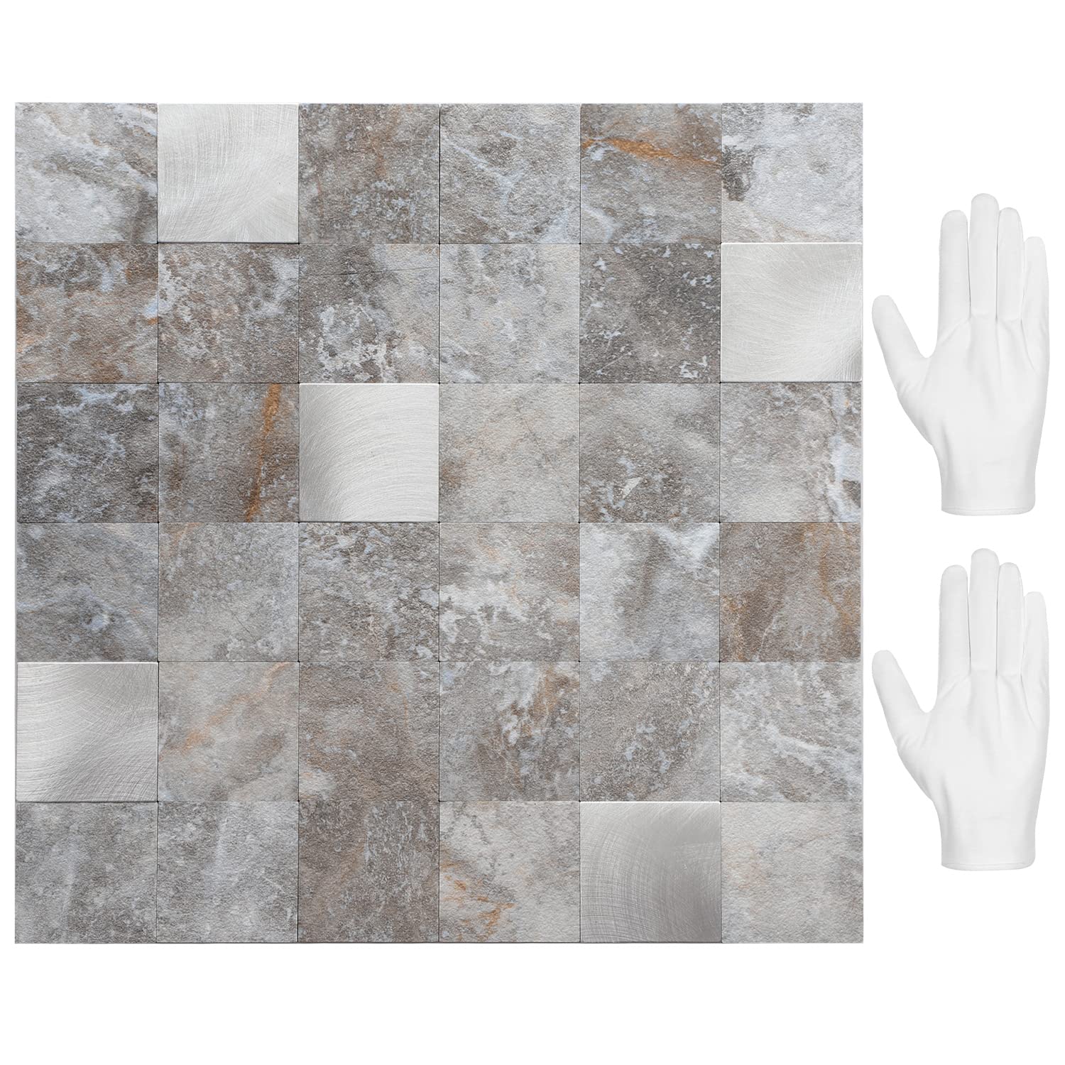STICKGOO Peel and Stick PVC Mixed Metal Backsplash Tile for Kitchen - 10 Sheets, Grey | Easy DIY Kitchen Upgrade, Waterproof & Heat Resistant for Stove, Sink & Countertop Protection