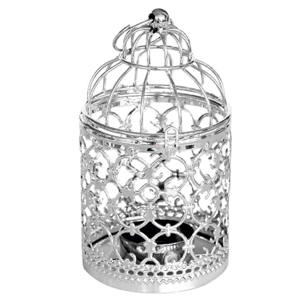 Moroccan Style Metal Hollow Lantern Candle Holder Stand - Decorative Silver Candlestick for Tea Lights, Table Centerpiece & Home Decor | Perfect for Dining Room, Wedding Decor & Romantic Ambiance