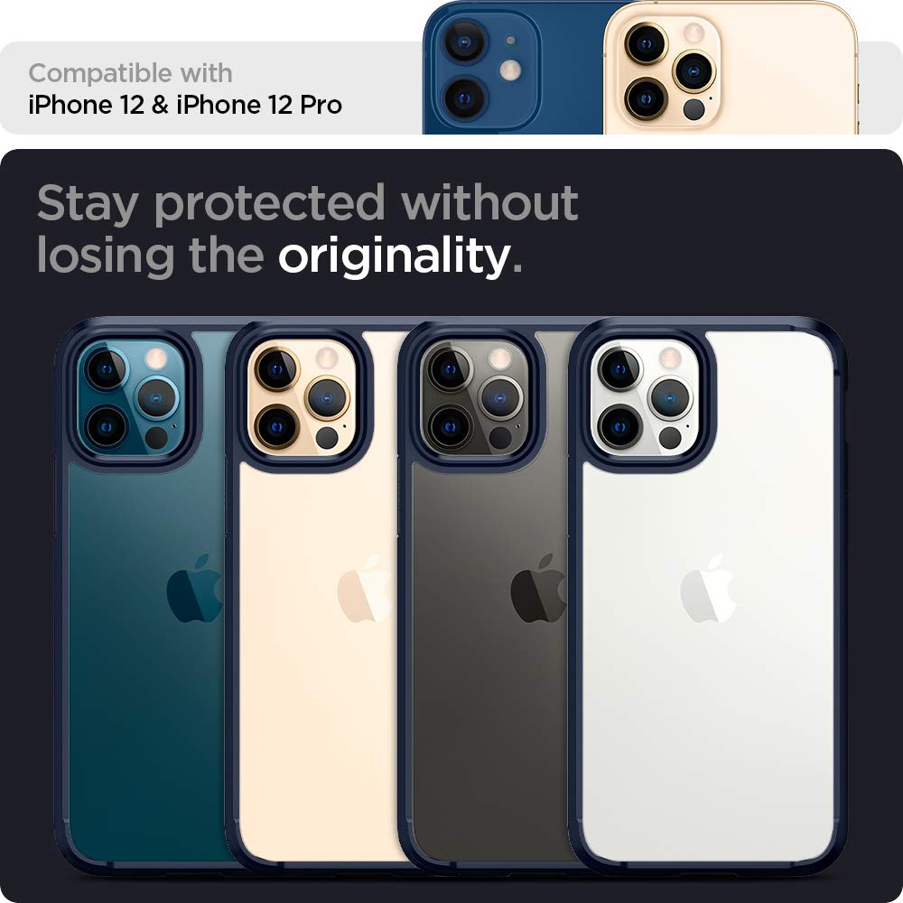 Spigen Ultra Hybrid Protective Case for iPhone 12 & iPhone 12 Pro (2020) - Navy Blue | Slim Clear Back Cover with Shock Absorption | Perfect for Everyday Use, Work & Travel
