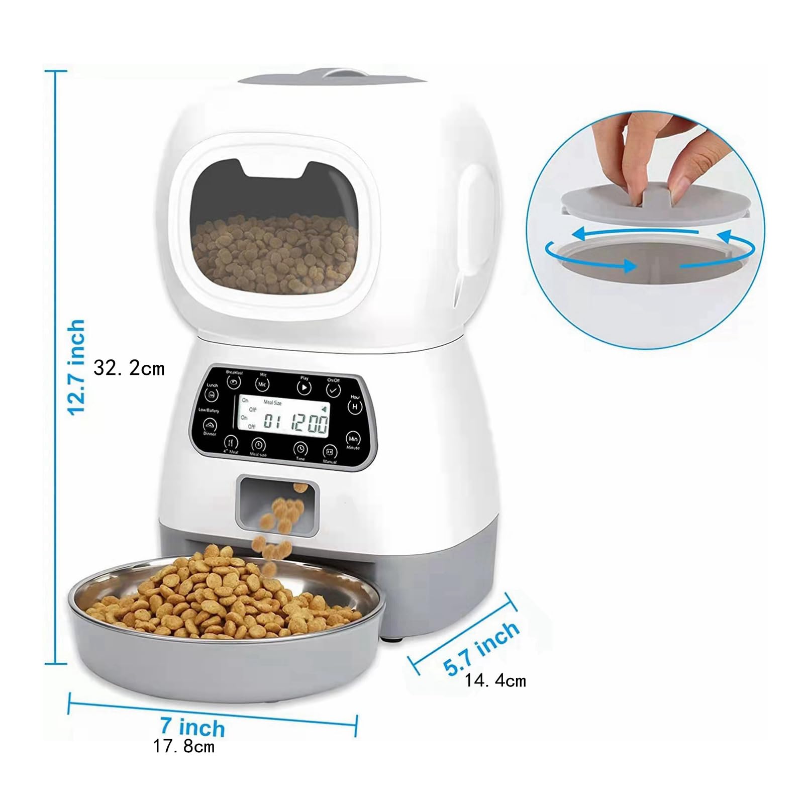 Automatic Cat Feeder & Dog Feeder with Timer - 3.5L Smart Pet Food Dispenser for Small to Medium Pets, 4 Meals Daily with Portion Control, Dual Power Supply (Battery & AC) - Perfect for Home, Office & Travel Use