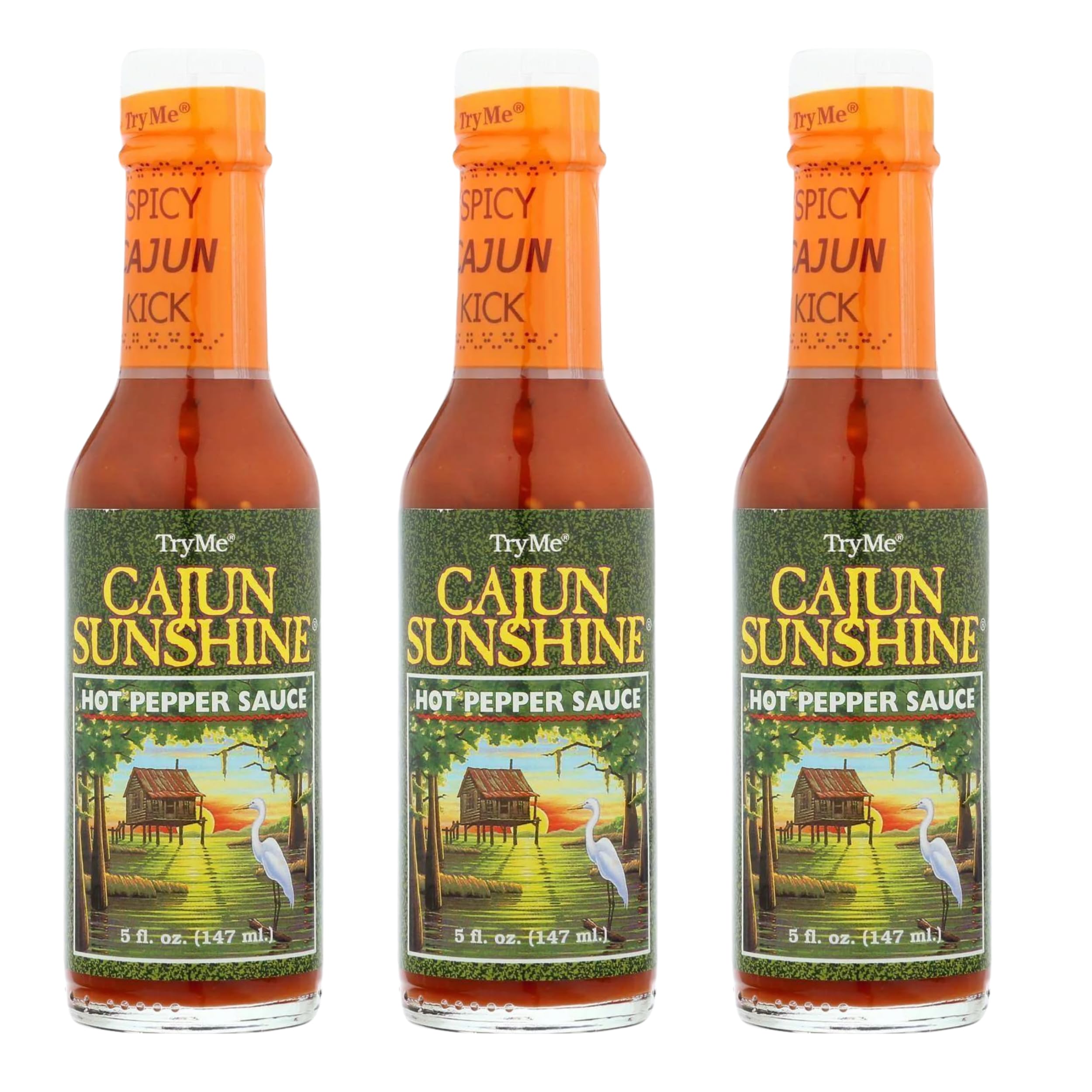 Try Me Cajun Sunshine Hot Pepper Sauce - 5oz Bottle (Pack of 3) | Spicy Louisiana Style Hot Sauce for Wings, Seafood & BBQ | Made with Cayenne Peppers