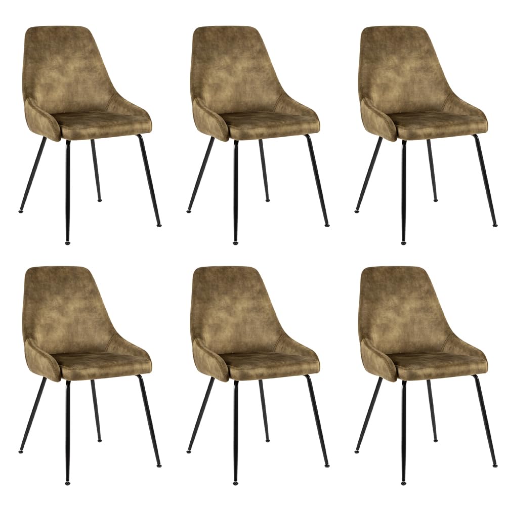 LEEJAY Olive Green Velvet Upholstered Dining Chairs Set of 6 - Mid-Century Modern High Back Kitchen Chairs with Metal Legs for Dining Room, Living Room & Office | Comfortable Seating for Family Meals, Entertaining Guests & Home Decor