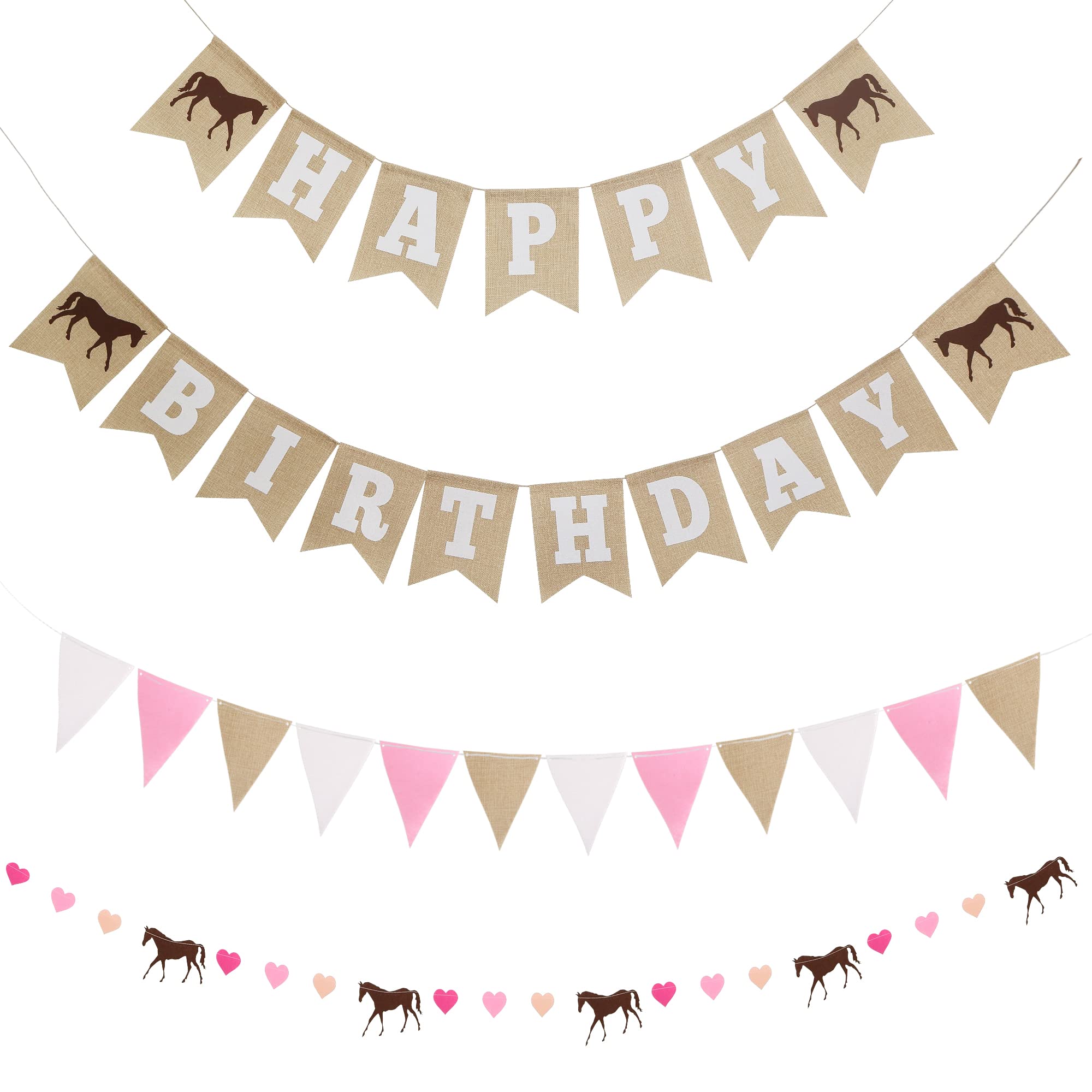 Happy Birthday Horse Party Decorations - Burlap Banner, Felt Garland & Pennant Banner for Equestrian Themed Celebrations - Perfect for Barn Parties, Western Events & Kids Birthday Decor