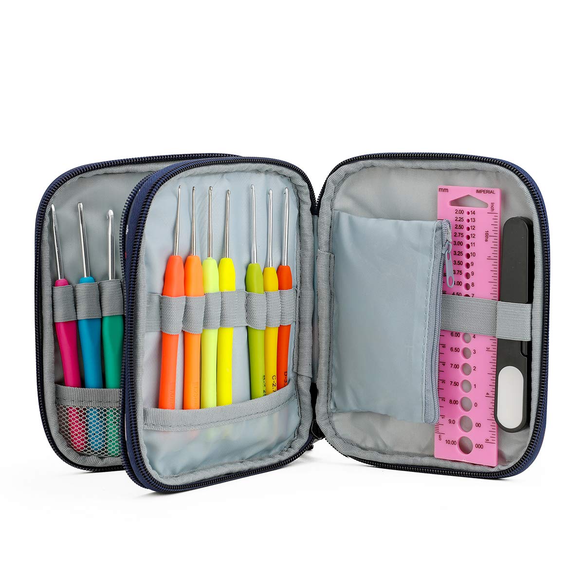 Crochet Hook Case with Zipper Pockets - Organize Knitting Needles & Tools for Crafting