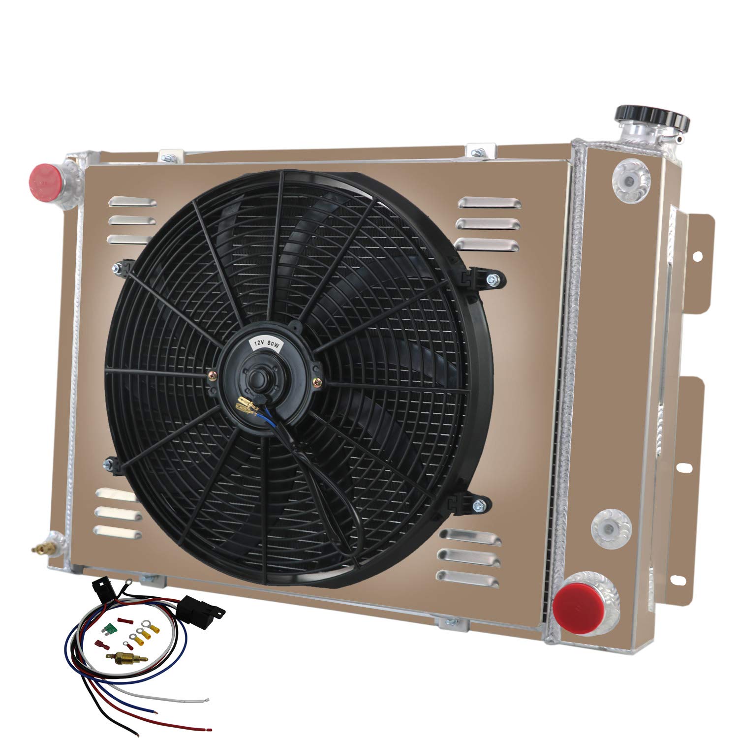 ECMRAD 3 Row Aluminum Radiator Shroud Fan for 1967-1969 Chevy Camaro Small Block Z28, Pontiac Firebird & Trans Am - 21