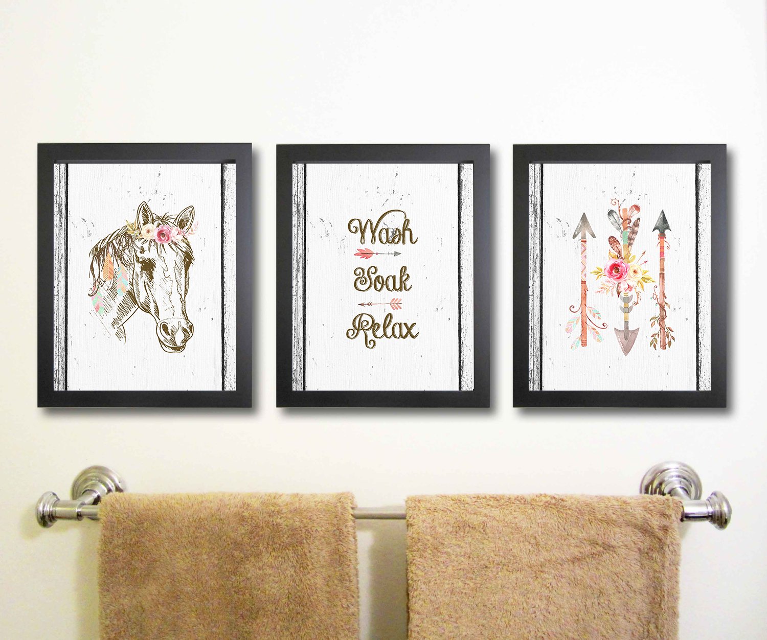 Boho Tribal Horse Wall Art Prints - Set of 3 Unframed Posters for Bathroom Decor, Living Room, or Bedroom | Silly Goose Gifts