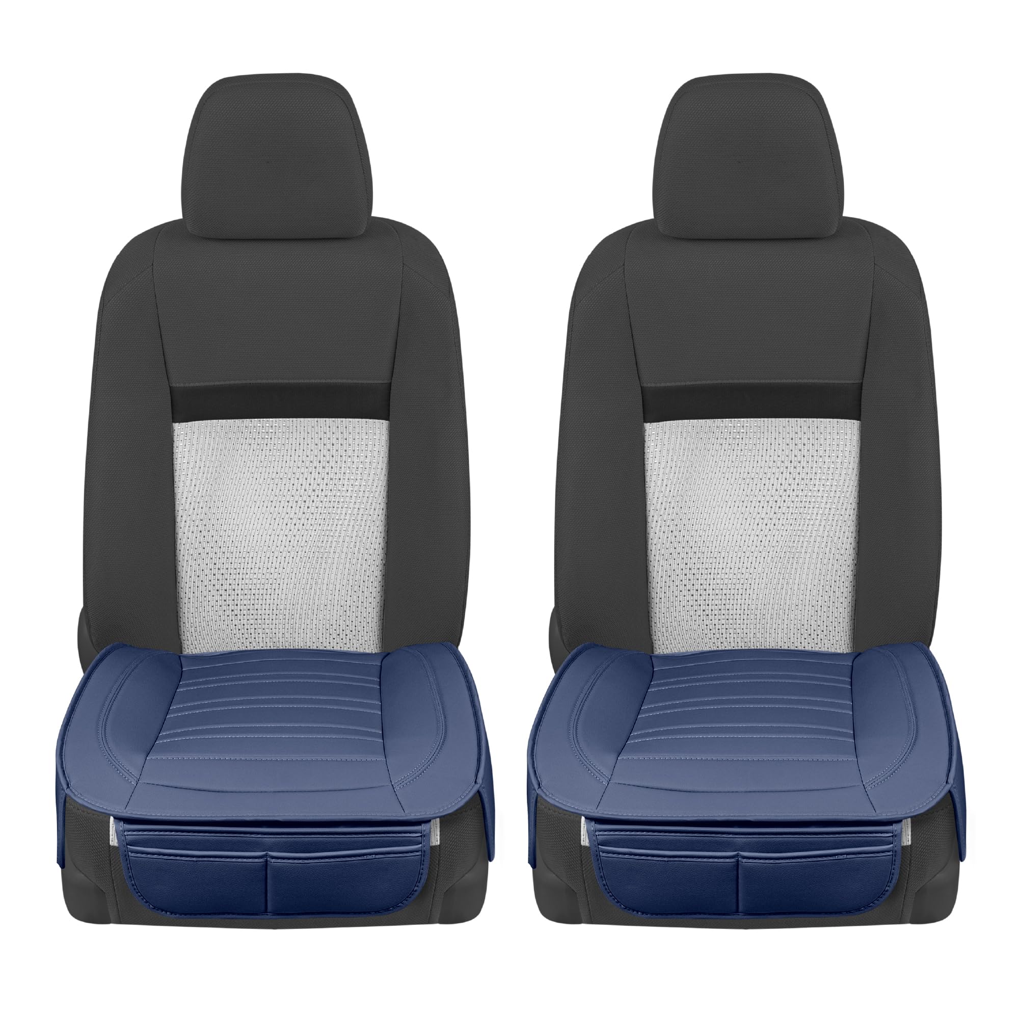 Motor Trend Faux Leather Car Seat Covers 2-Pack - Blue Padded Seat Protectors with Storage Pockets for Cars, Trucks & SUVs | Premium Interior Protection for Daily Commute & Road Trips