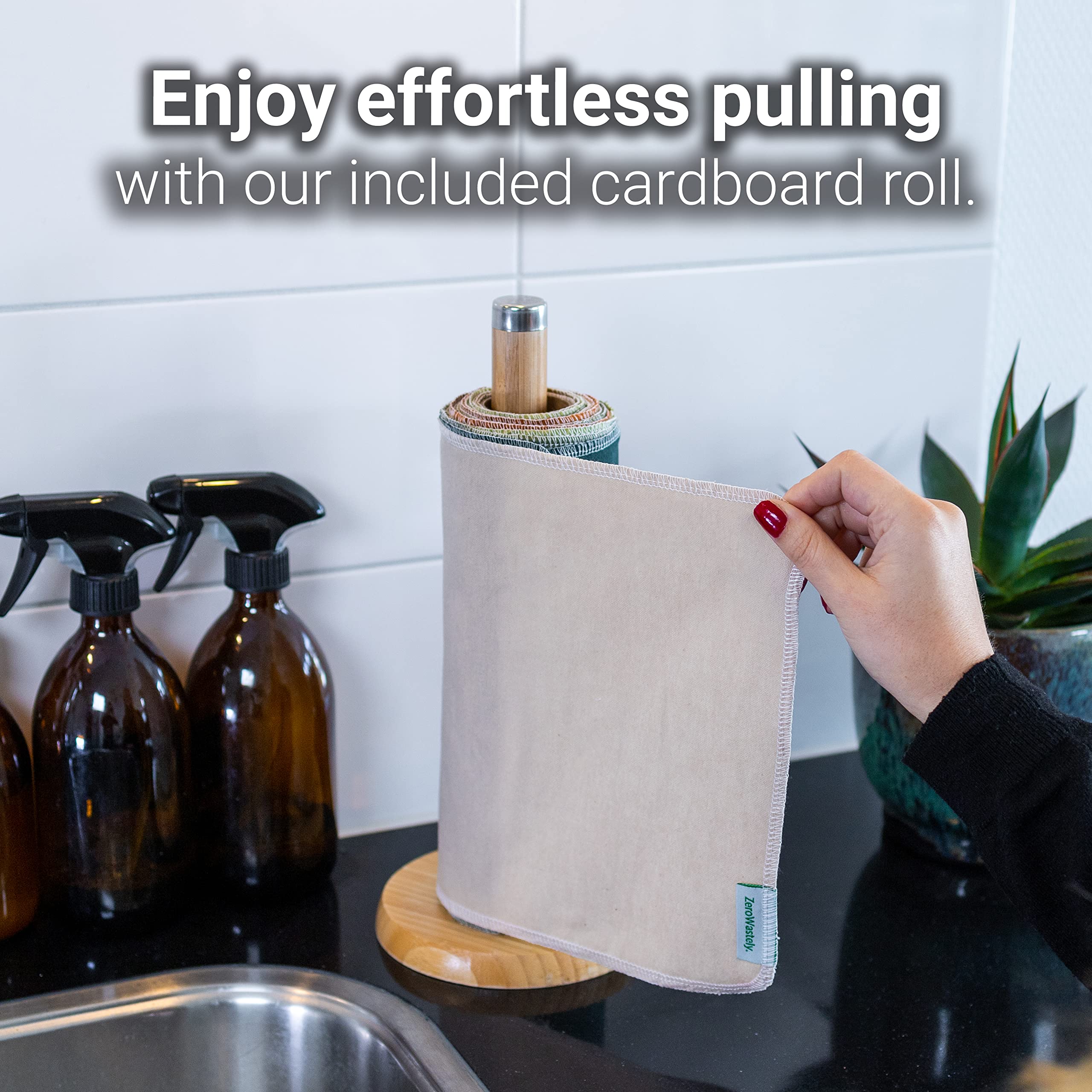 24-Pack Reusable Paper Towels | 100% Cotton Super Soft & Absorbent Cloth Towels | Washable & Durable | Eco-Friendly Kitchen Cleaning, Spills, Dusting | Reduce Waste with ZeroWastely