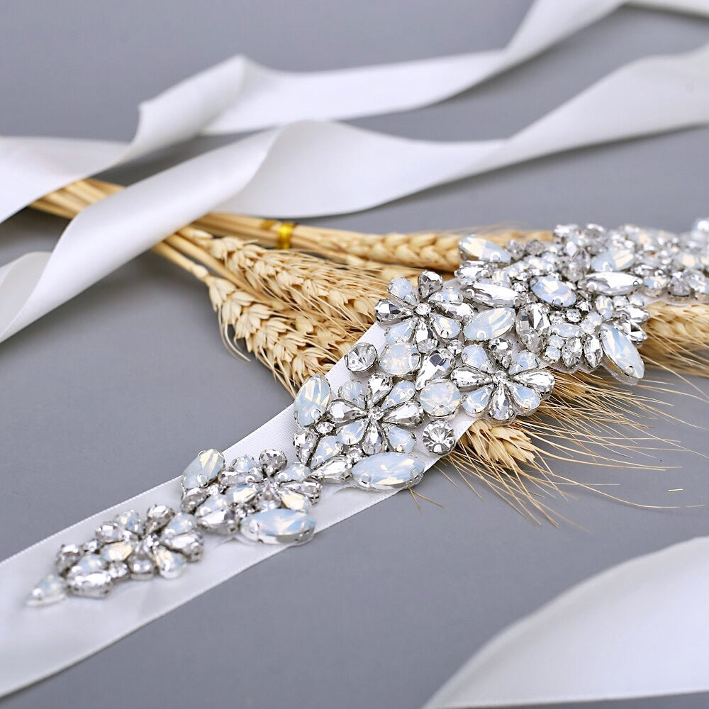 Swarovski Opal & Pearl Wedding Belt for Bride – Elegant Bridal Sash for Wedding Dress, Bridal Shower, and Special Occasions