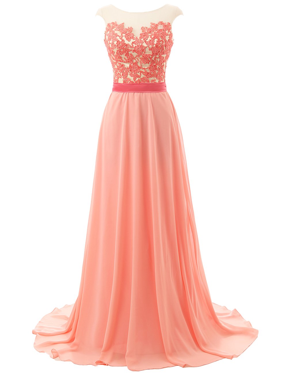 Elegant Long Prom Dresses & Lace Bridesmaid Gowns - Chiffon Open Back Evening Dresses with Cap Sleeves | Perfect for Formal Dances, Weddings & Special Occasions