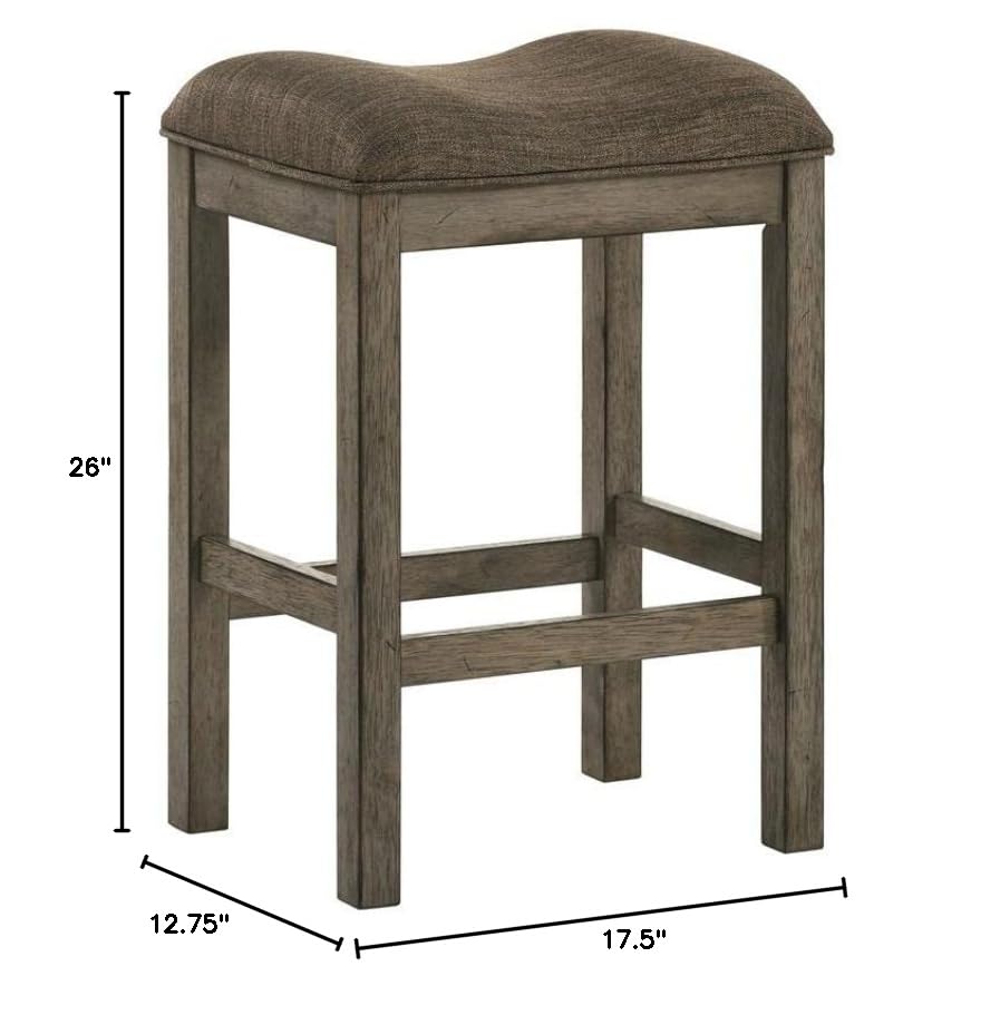 Furniture of America Gorse Wood Saddle Counter Stool Set of 2 - Rustic Chestnut Bar Stools for Kitchen Island, Breakfast Nook & Home Decor