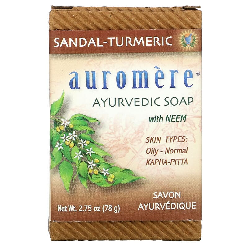 Auromere Neem Soap - 100% Natural Ayurvedic Herbal Bar for Clear Skin & Acne Relief | Organic Face & Body Cleanser for Daily Use at Home or Travel