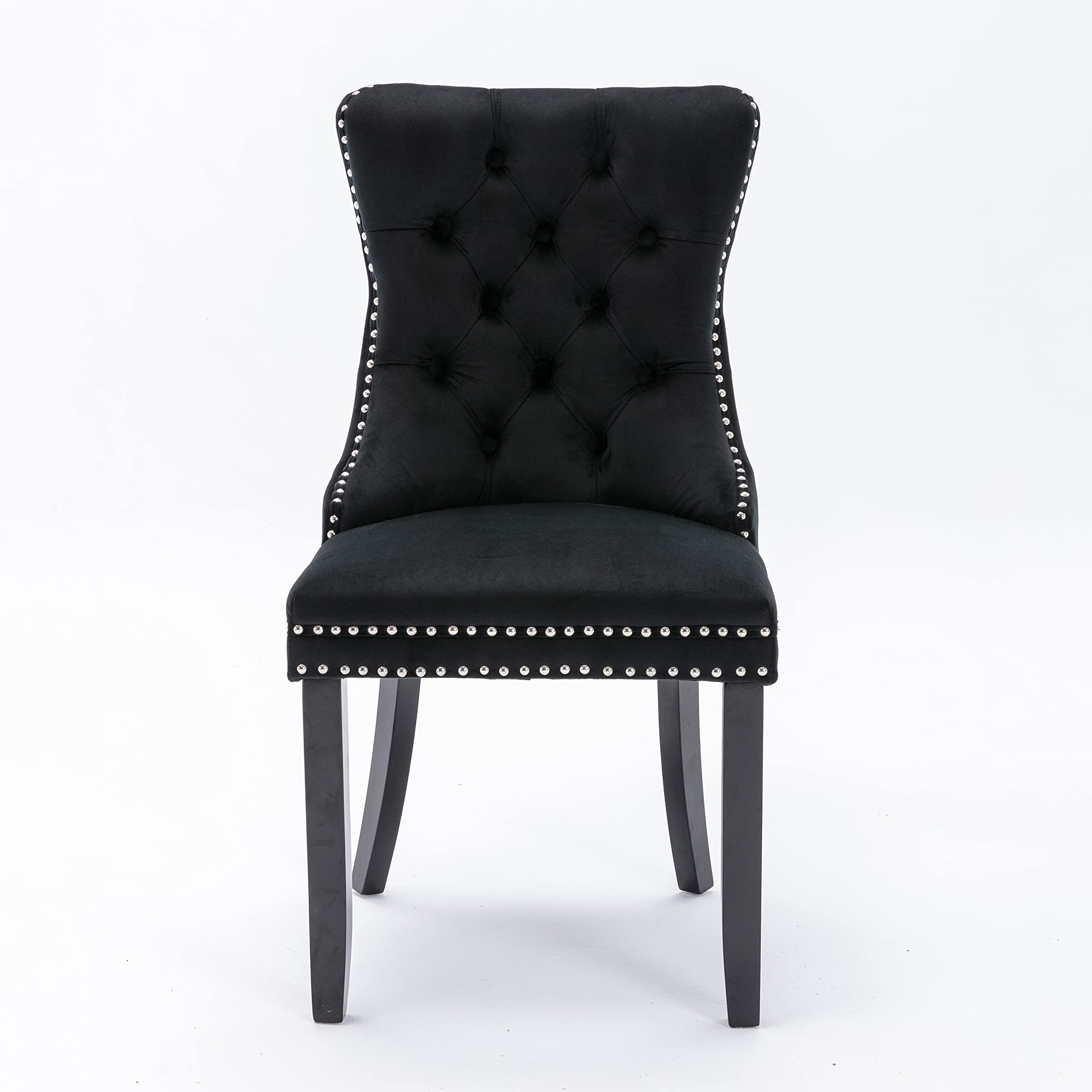 LZ LEISURE ZONE 2-Piece Upholstered Dining Chair Set - Button Tufted Armless Accent Chairs with Back Ring Pull & Nailhead Trim, 20