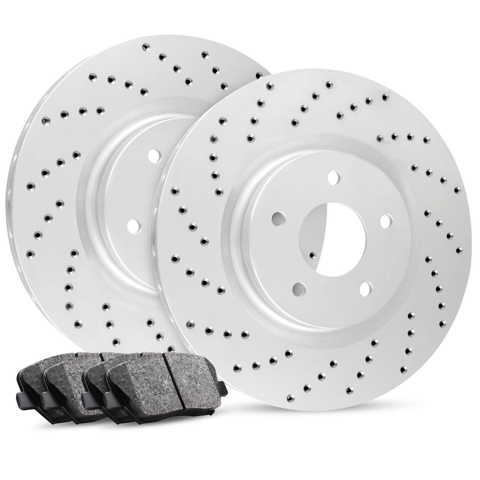 R1 Concepts Premium Front Brake Pads and Rotors Kit - Ceramic Brake Pads & Drilled Slotted Rotors - Compatible with 1991-1996 Subaru Legacy - Perfect for Daily Driving & Performance Upgrades