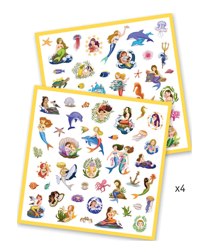 160 Unique Mermaid Stickers for Kids - Waterproof Vinyl Decals for Scrapbooking, Laptops, Water Bottles - Djeco Premium Art Stickers for DIY Crafts, School Supplies & Party Favors