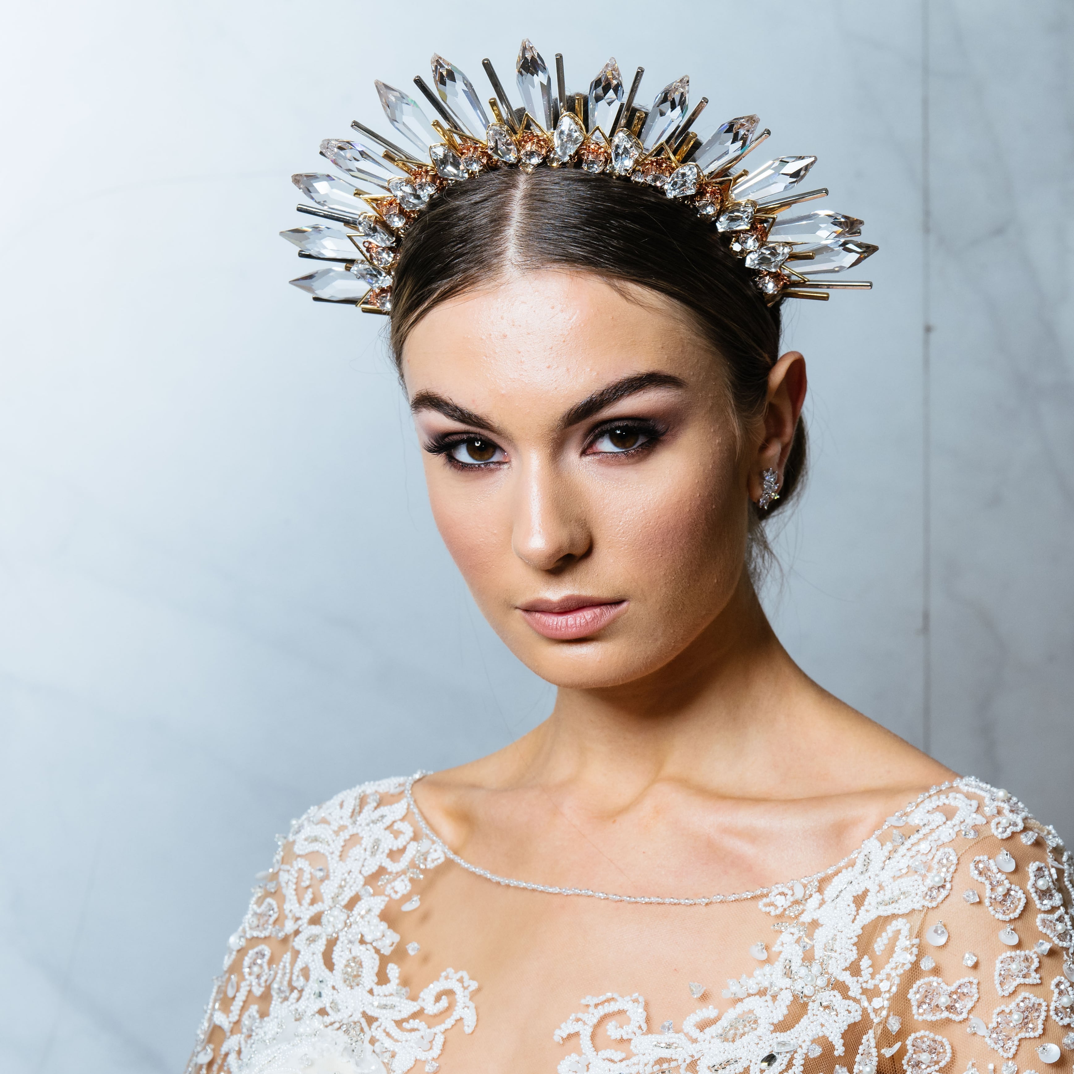 Elegant Bridal Crystal Spike Crown in Rose Gold & Gold - Courtney by Kezani | Perfect for Weddings, Prom & Special Occasions