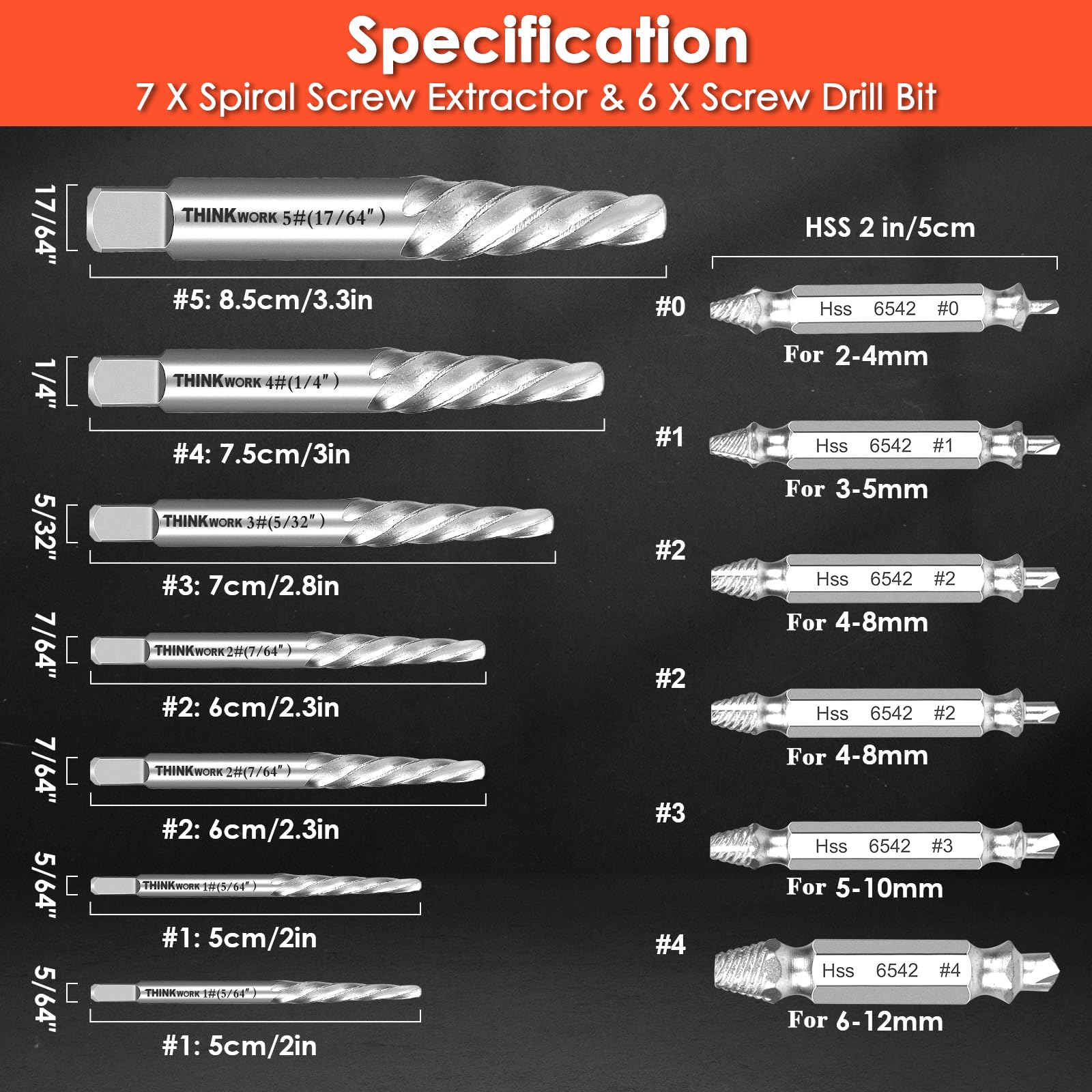 THINKWORK 13Pcs Damaged Screw Extractor Set - Easy Out Bolt Remover Tools for Stripped, Broken, Rusted Screws, Bolts & Nuts - Ideal for Home Repair, Automotive Maintenance & DIY Projects