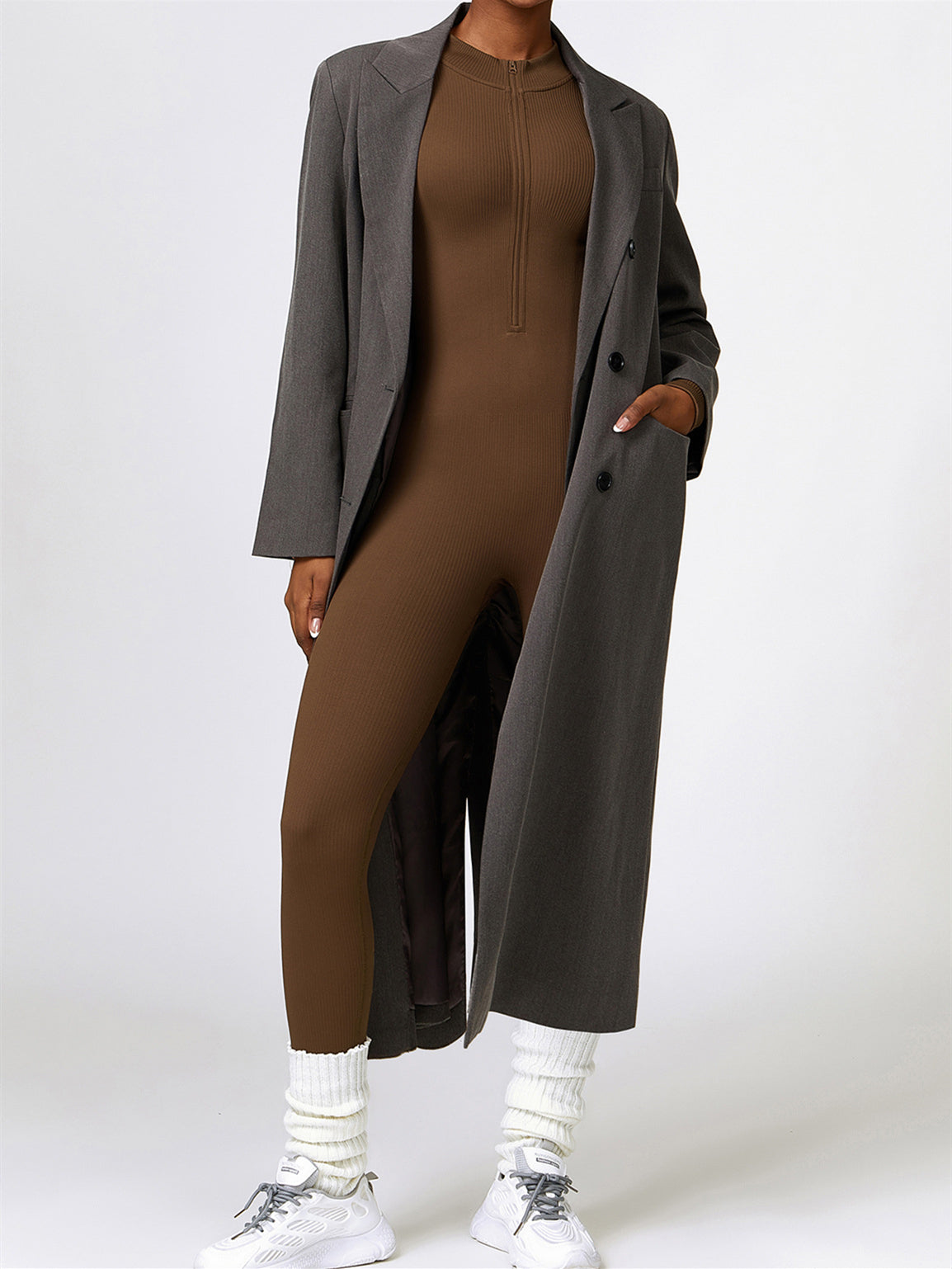 ZASUWA Women's Ribbed Zipper Stand Collar Jumpsuit - Stylish One-Piece Romper for Casual Outings, Workwear & Night Out