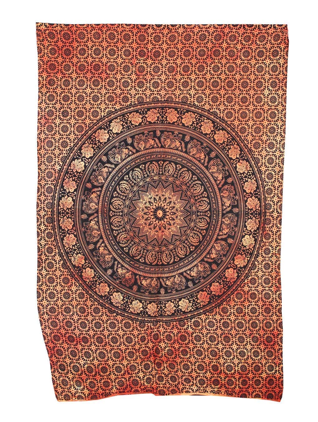 Marubhumi Bohemian Tapestry Wall Hanging - Black & White Mandala Hippie Wall Art, 85x90 Inch Orange Dye Dorm Decor, Beach Throw, Boho Bedspread | Perfect for Bedroom, Living Room & Festival Decor